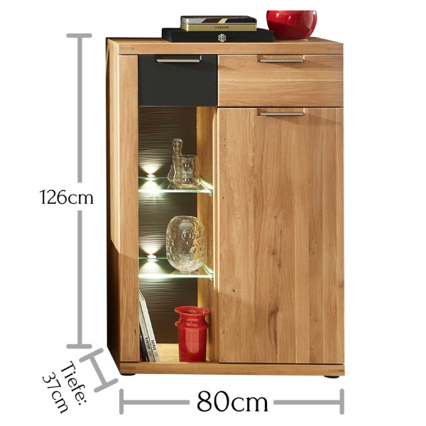 Commode Blanka 80cm 1 porte & 2 tiroirs - chêne/anthracite - Image 2