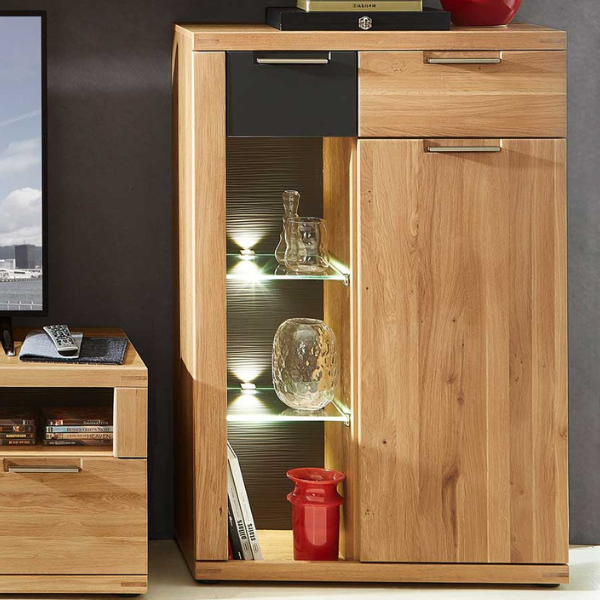 Commode Blanka 80cm 1 porte & 2 tiroirs - chêne/anthracite - Image 1