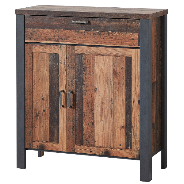 Commode Carthago 94cm avec 2 portes & 1 tiroir - vieux chêne/anthracite