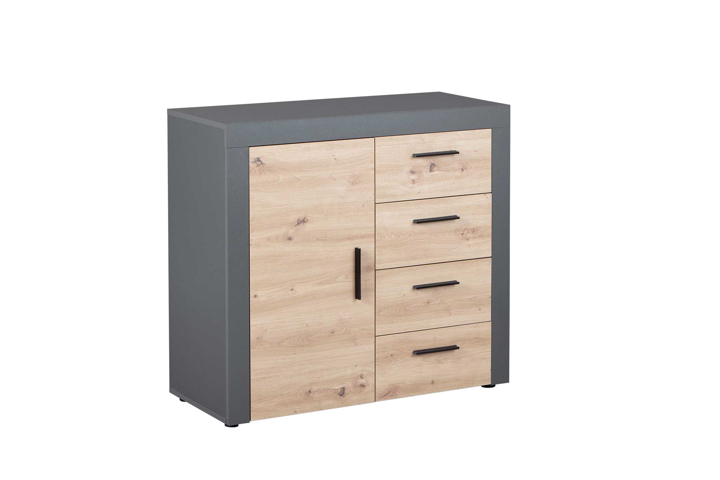 Commode Corva 94cm 1 porte & 4 tiroirs - décor chêne - Image 8