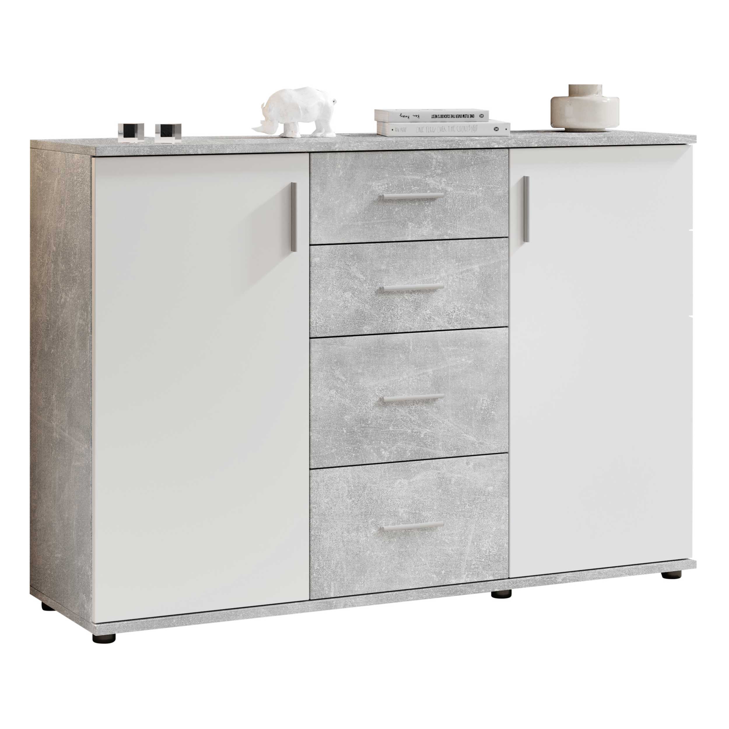 Commode Debby 2 portes 4 tiroirs - blanc/béton - Image 8