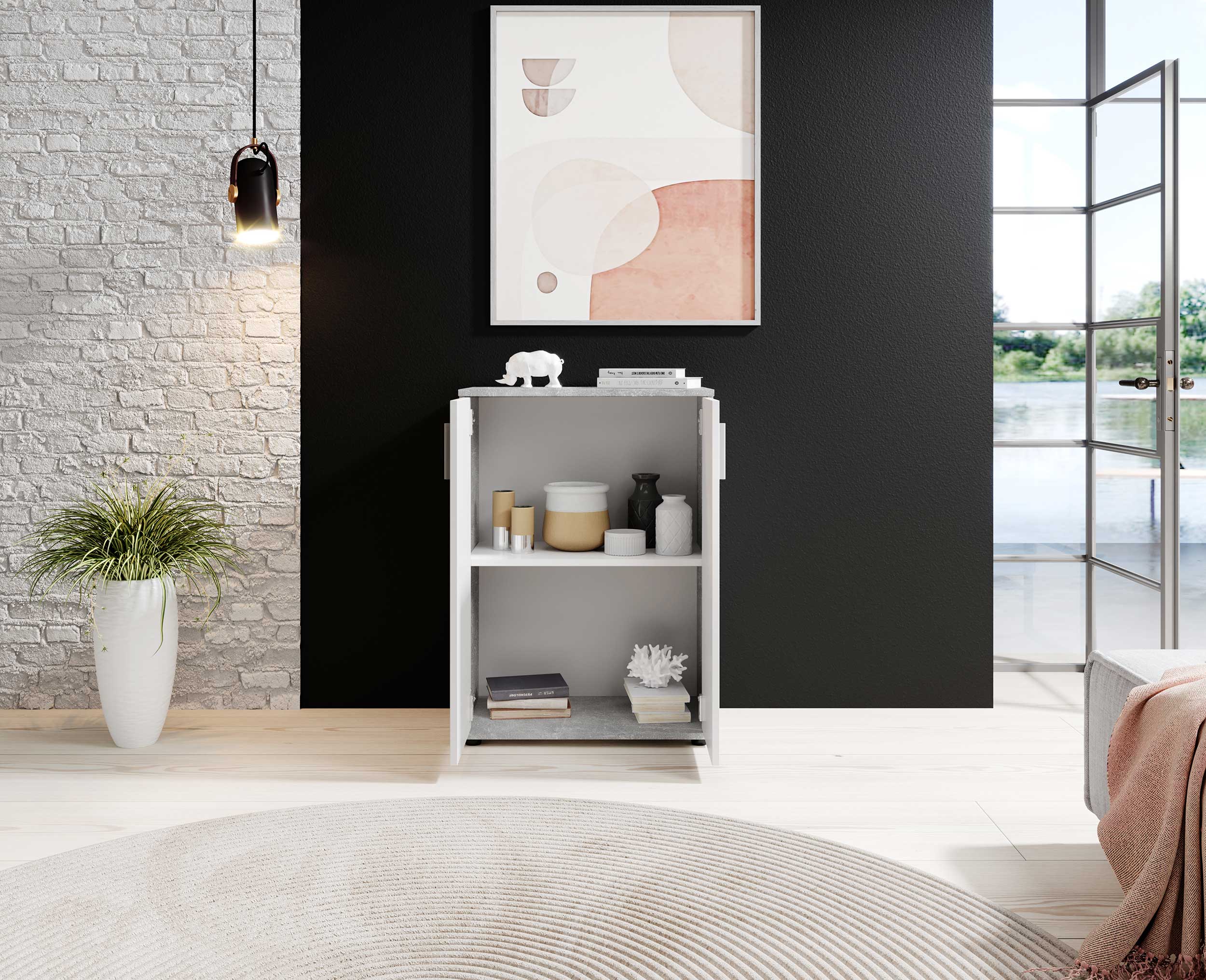 Commode Debby 2 portes - blanc/béton - Image 4