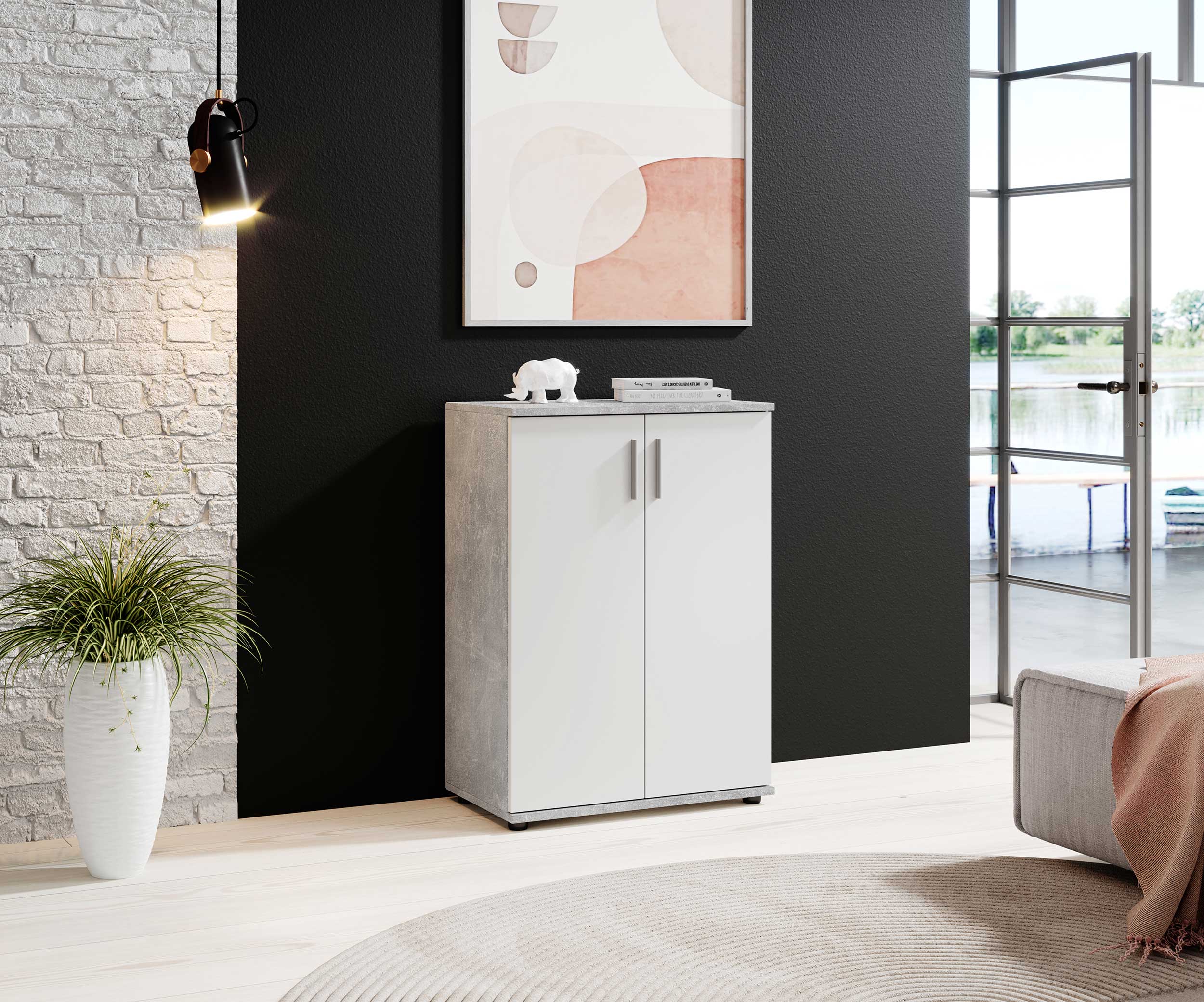 Commode Debby 2 portes - blanc/béton - Image 6