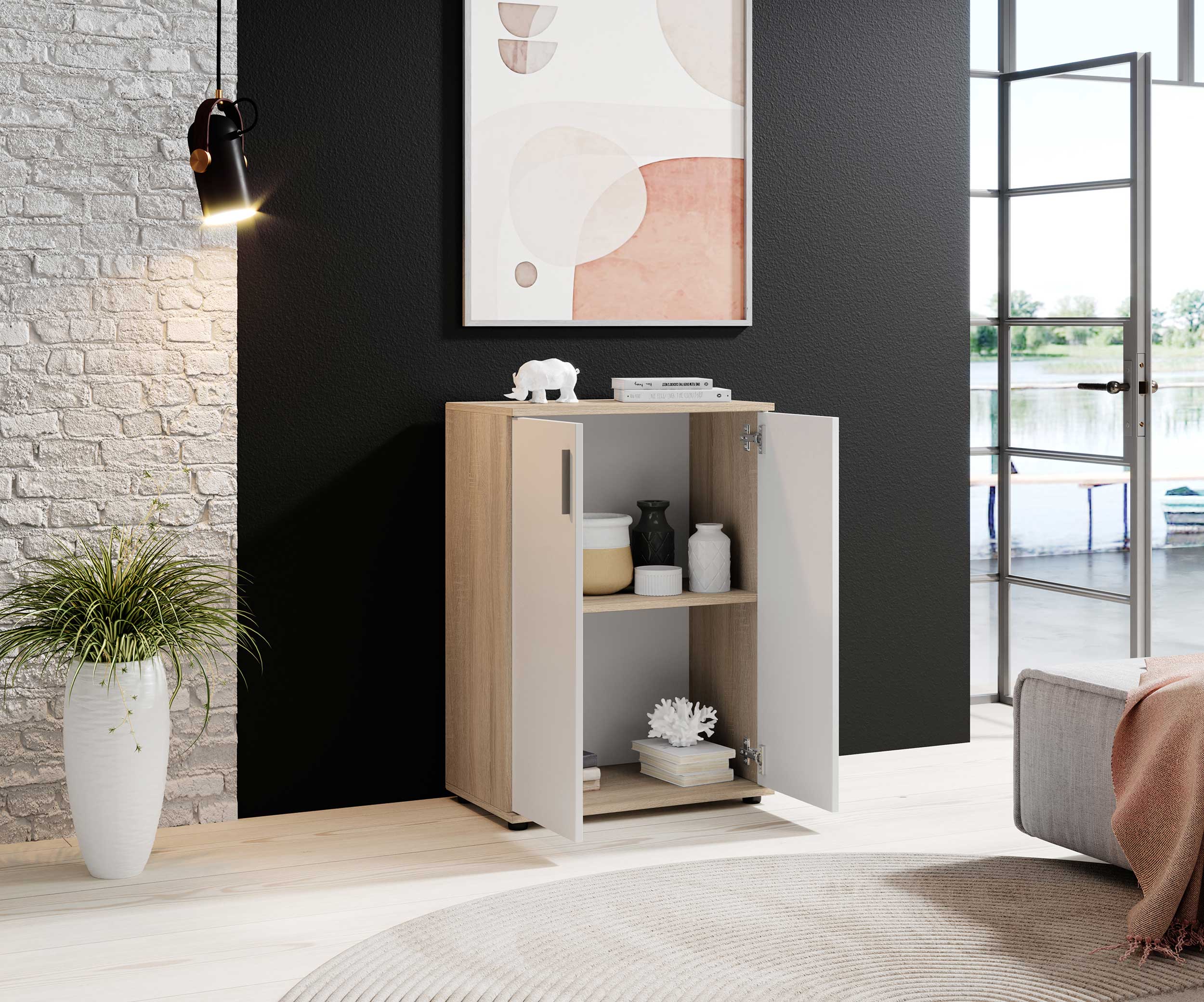 Commode Debby 2 portes - blanc/chêne - Image 5