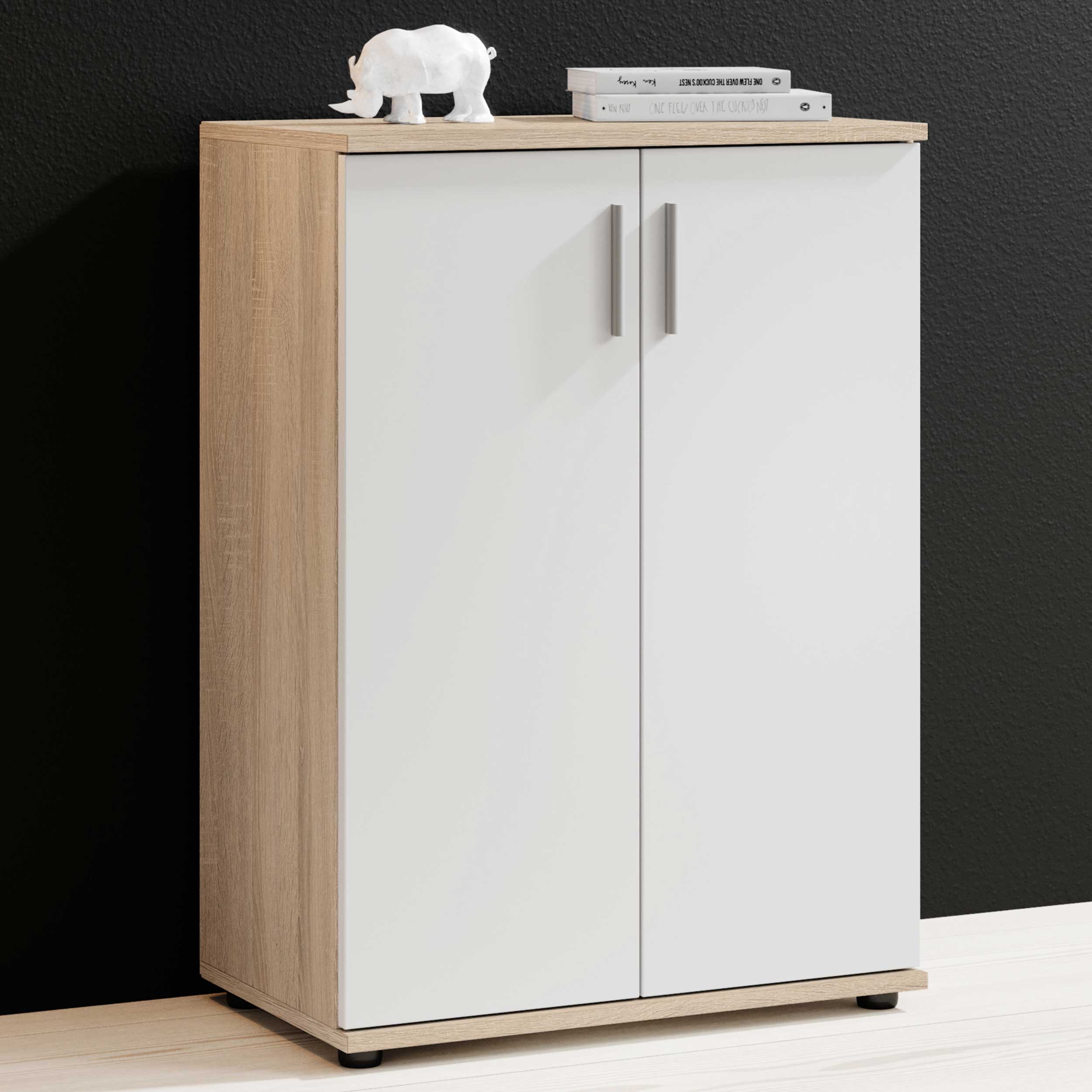 Commode Debby 2 portes - blanc/chêne