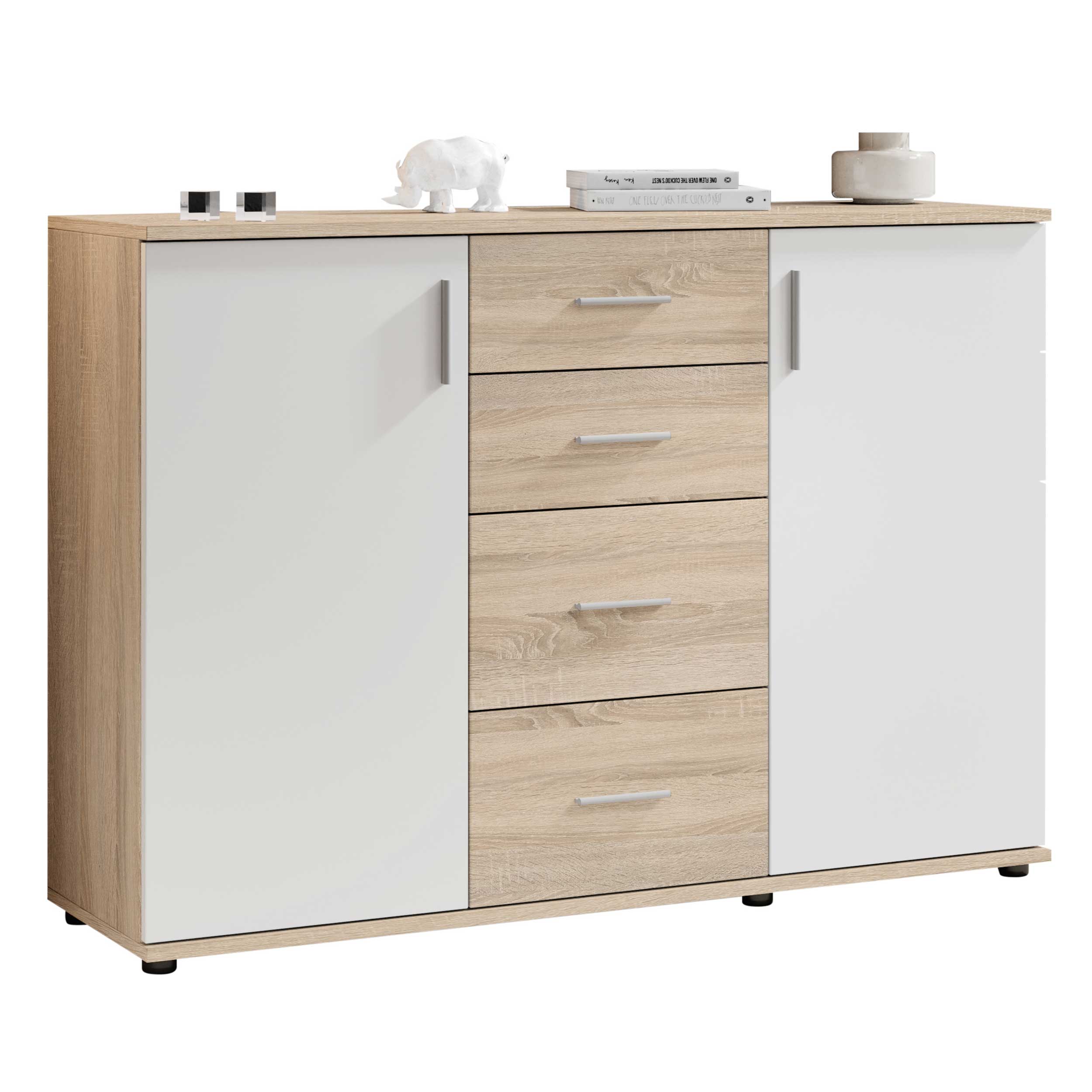 Commode Debby 2 portes et 4 tiroirs - blanc/chêne sonoma - Image 8