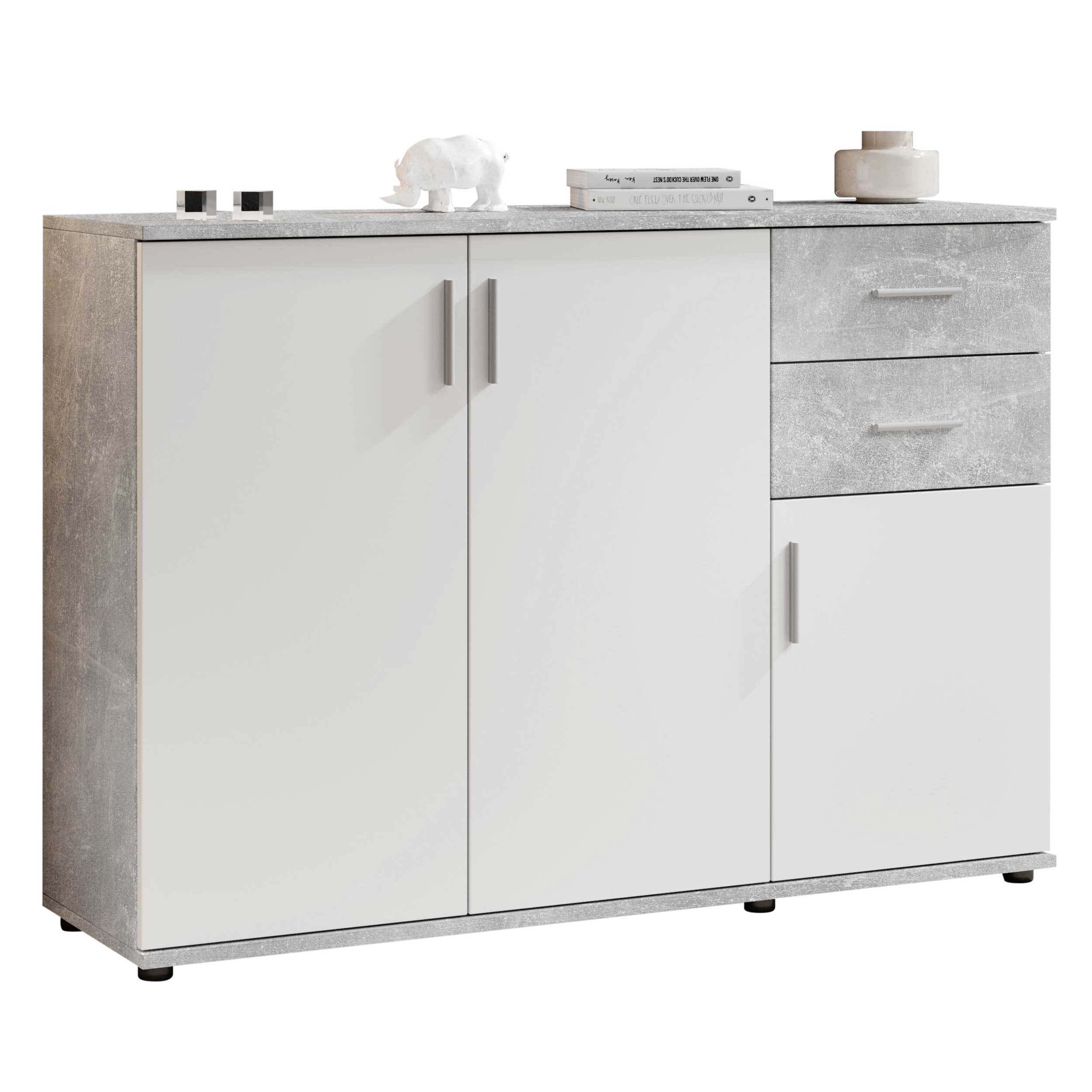 Commode Debby 3 portes 2 tiroirs - blanc/béton - Image 7