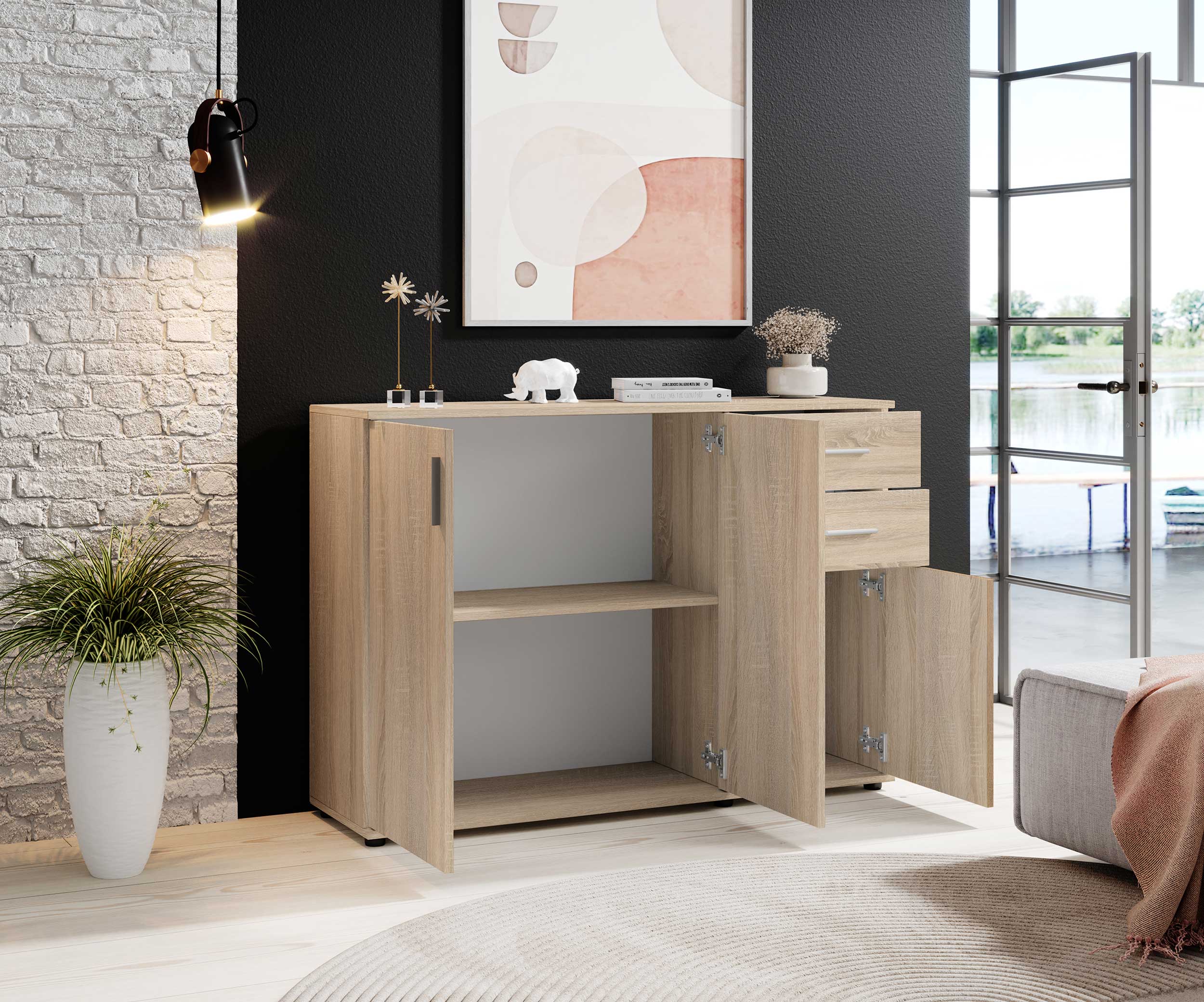 Commode Debby 3 portes 2 tiroirs - chêne - Image 3