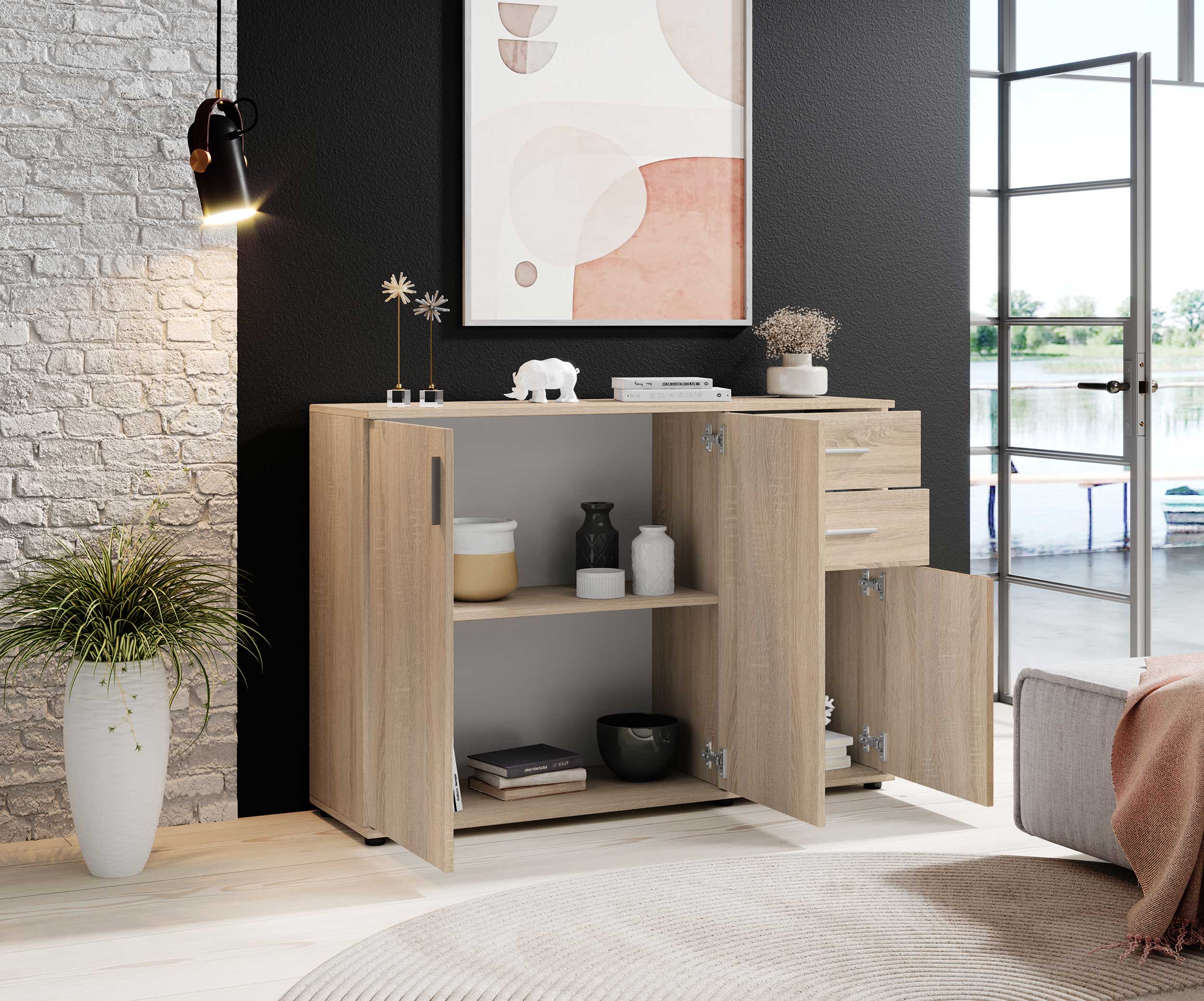 Commode Debby 3 portes 2 tiroirs - chêne - Image 5