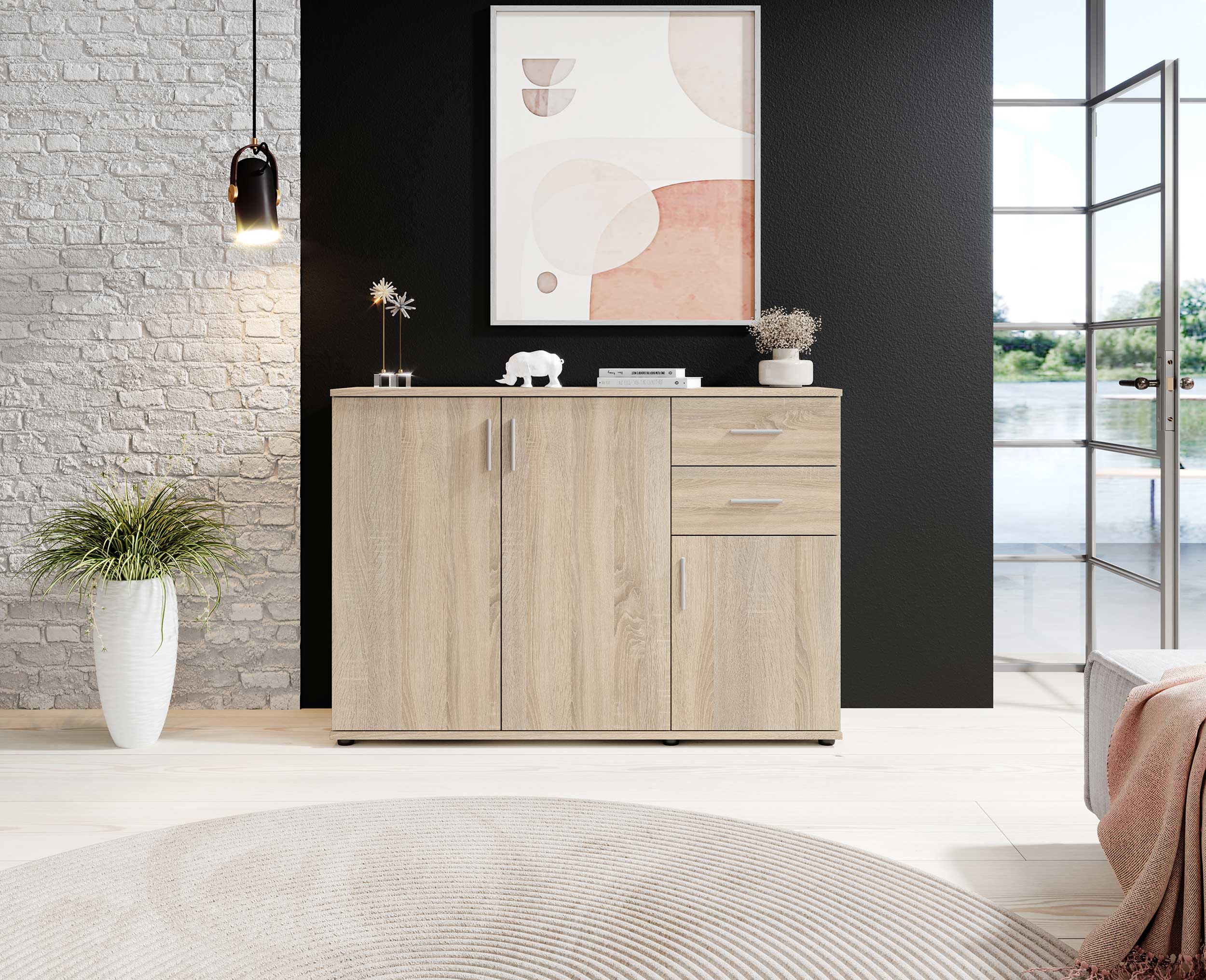 Commode Debby 3 portes 2 tiroirs - chêne - Image 7