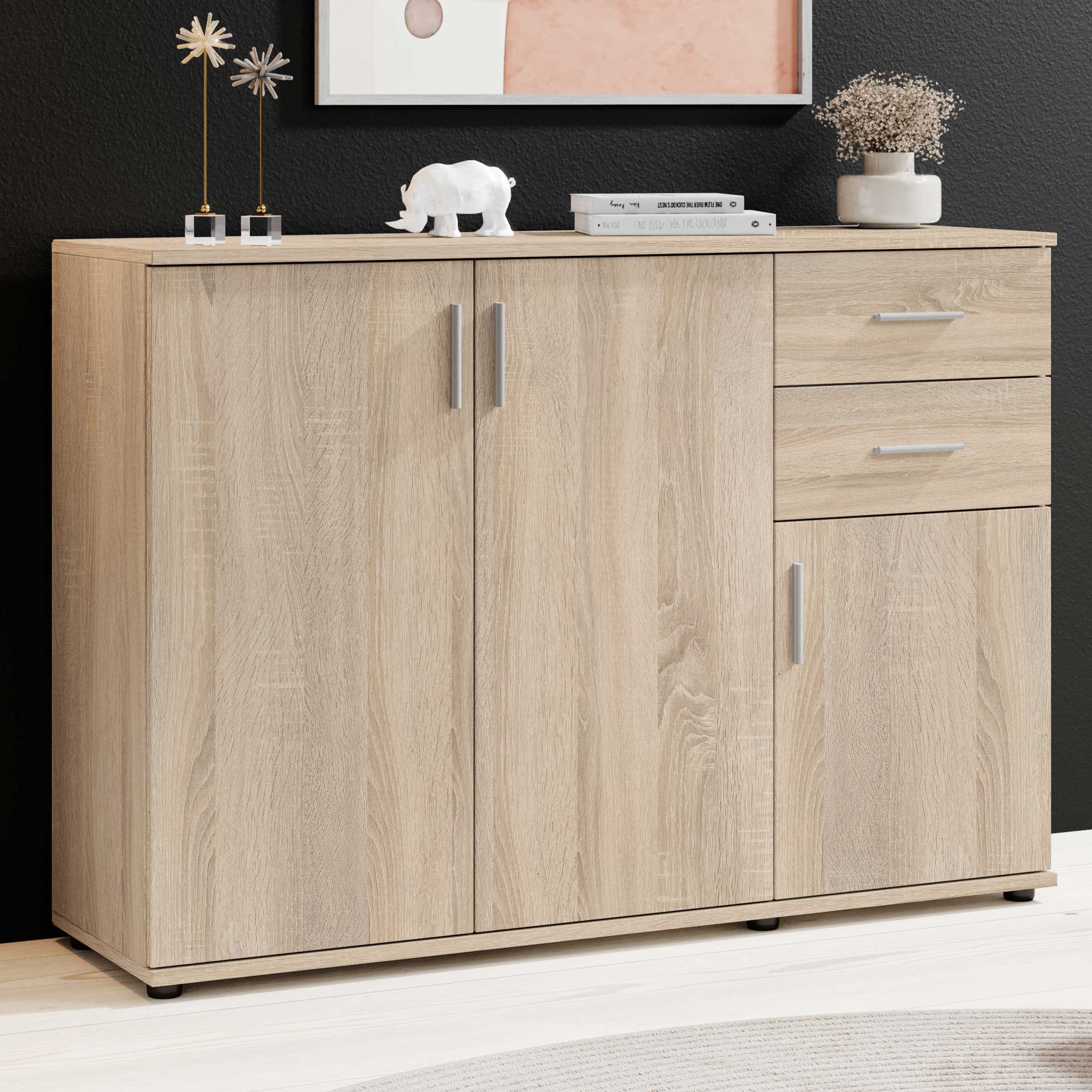 Commode Debby 3 portes 2 tiroirs - chêne