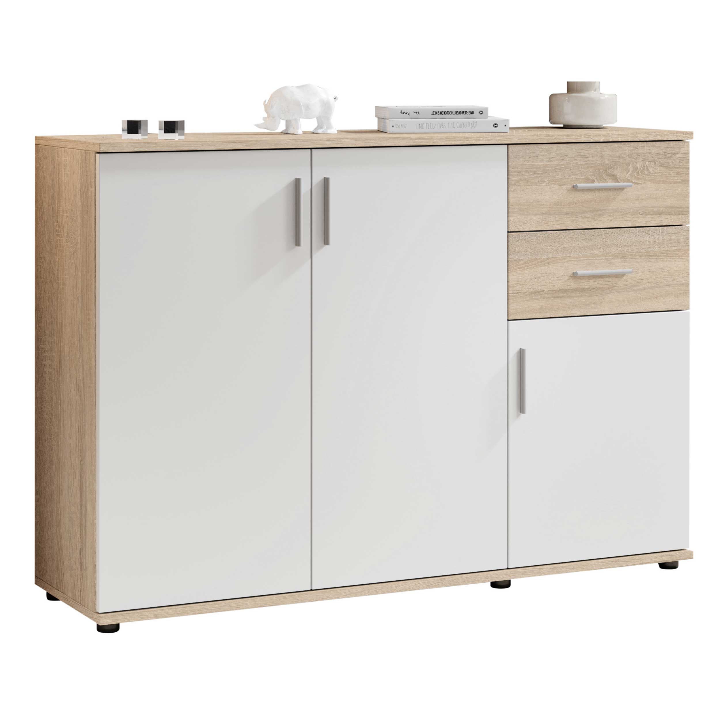 Commode Debby 3 portes et 2 tiroirs - blanc/chêne sonoma - Image 8