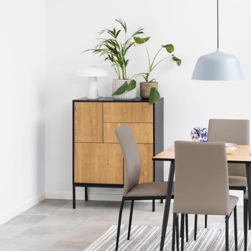 Commode Dover 80cm 3 portes & 2 tiroirs - noir/chêne sauvage - Image 1