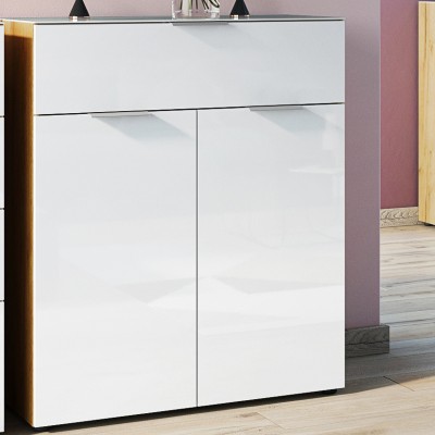 Commode Dudek 83cm avec 2 portes & 1 tiroir - blanc/chêne