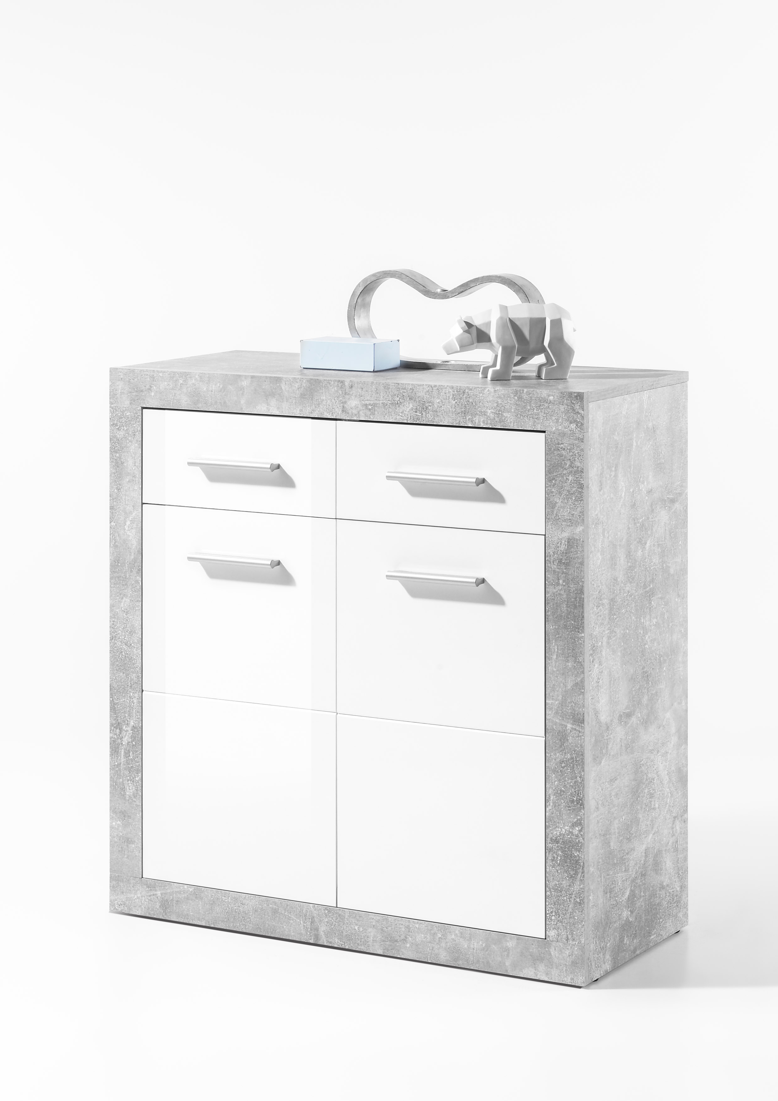 Commode Inga 82 cm avec 2 portes & 2 tiroirs - béton/blanc - Image 3