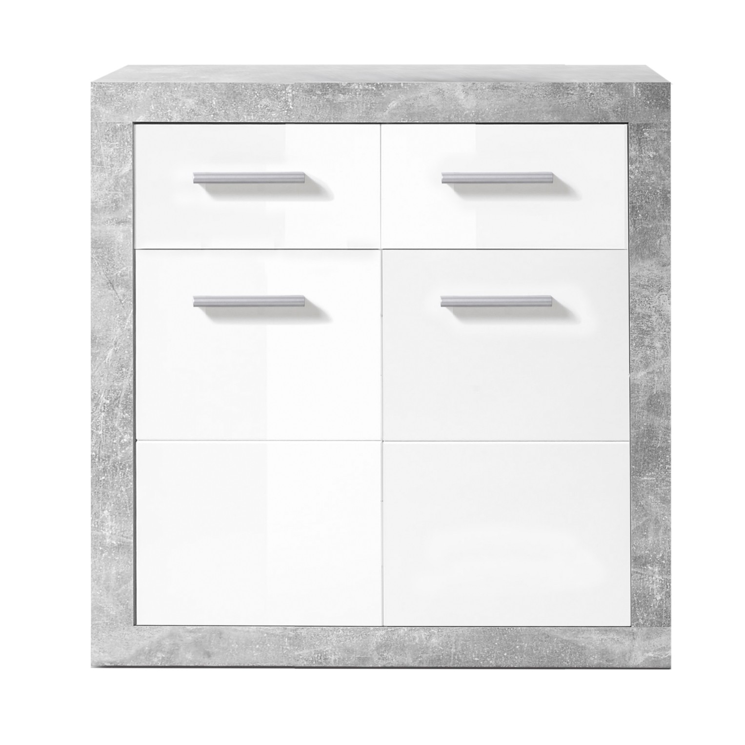 Commode Inga 82 cm avec 2 portes & 2 tiroirs - béton/blanc