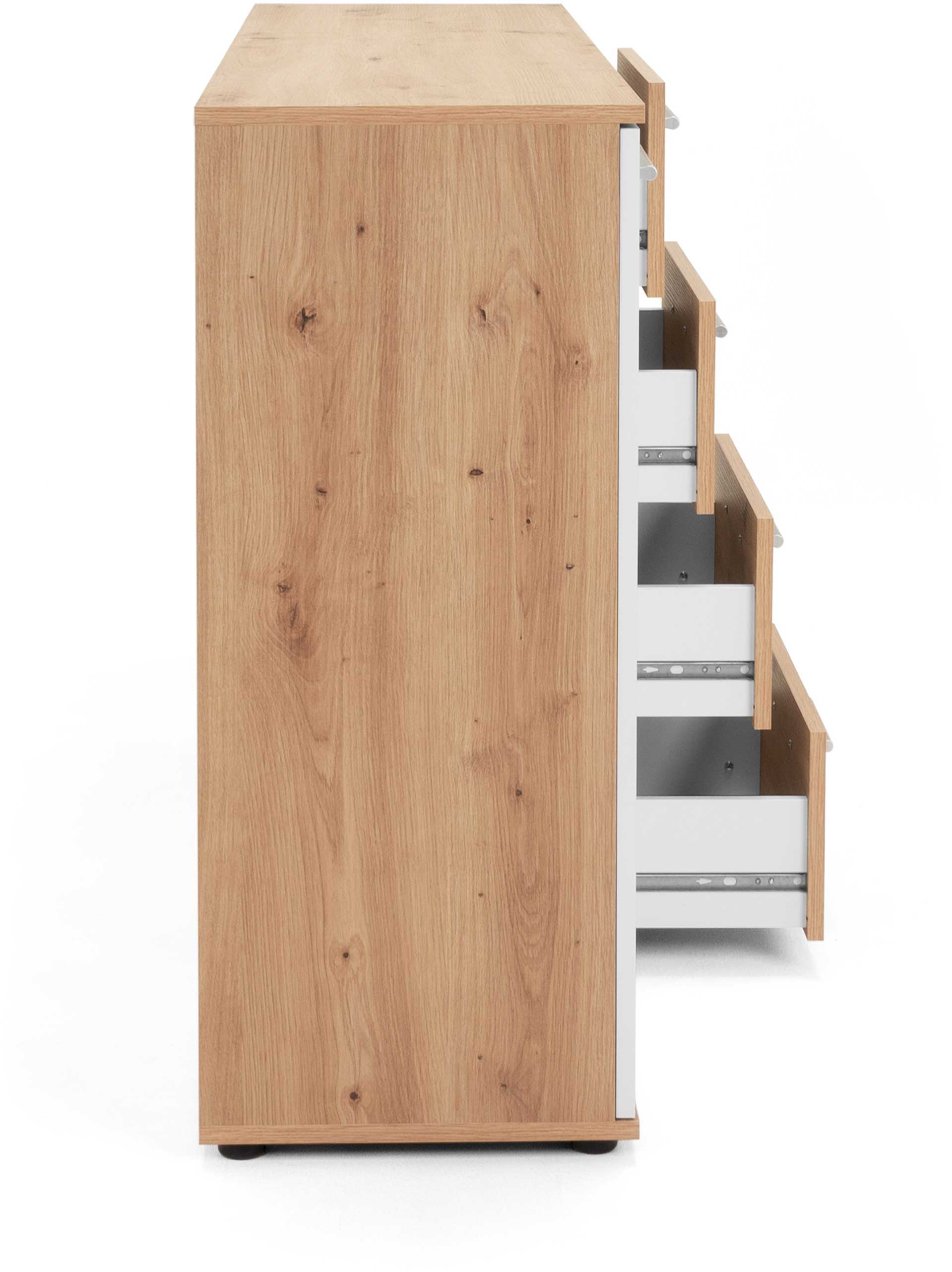 Commode Jakob 120cm, 2 portes & 4 tiroirs - décor en chêne/blanc - Image 5