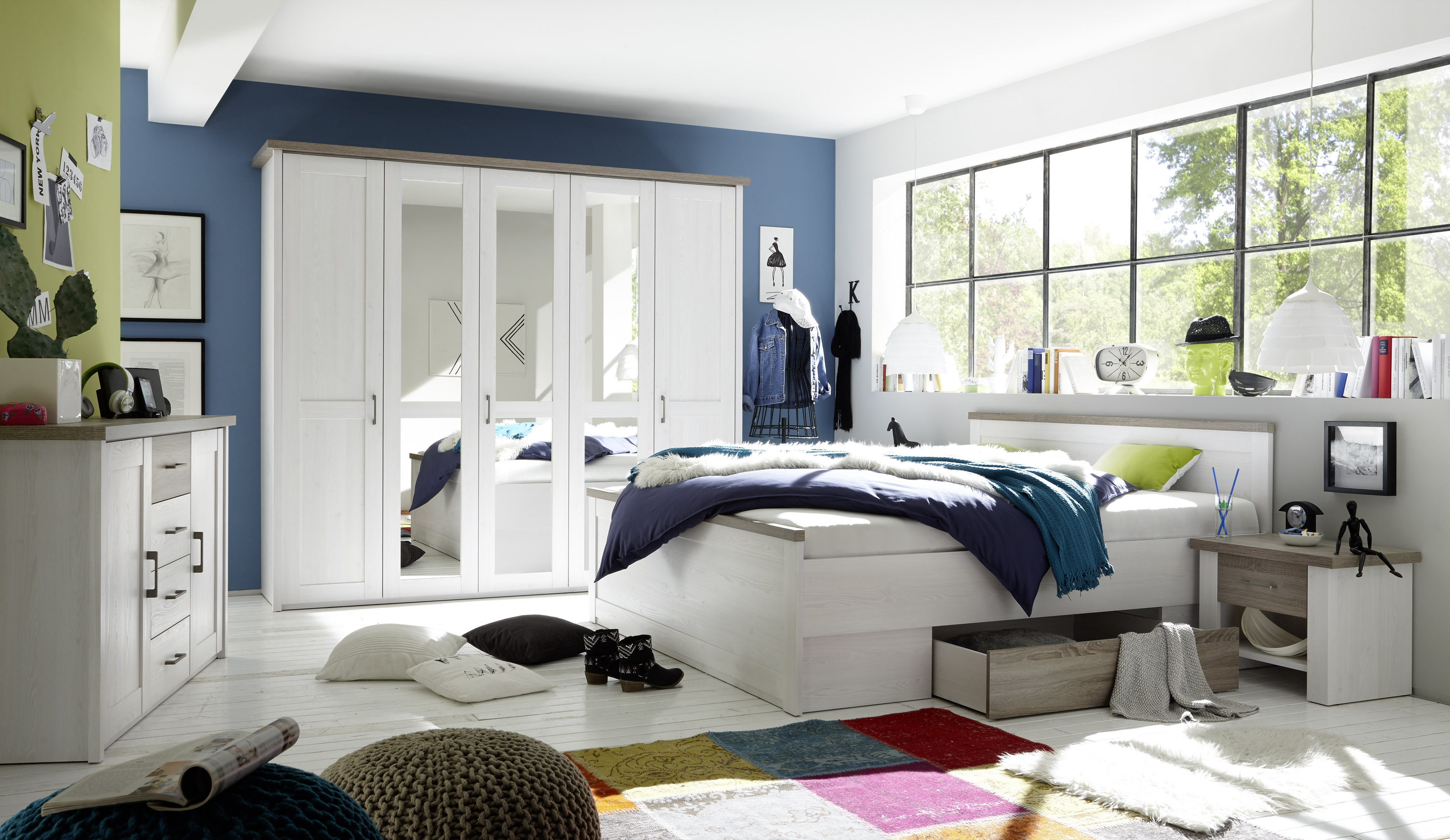 Commode Larnaca 150cm avec 4 tiroirs & 2 portes - blanc - Image 2