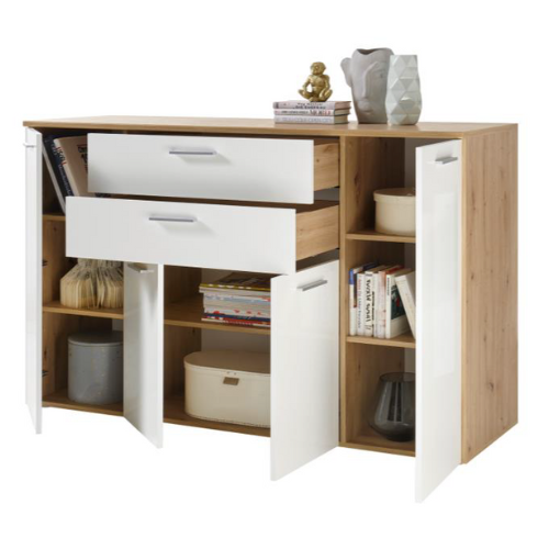 Commode Lobi 4 portes 2 tiroirs - blanc brillant/bois - Image 3