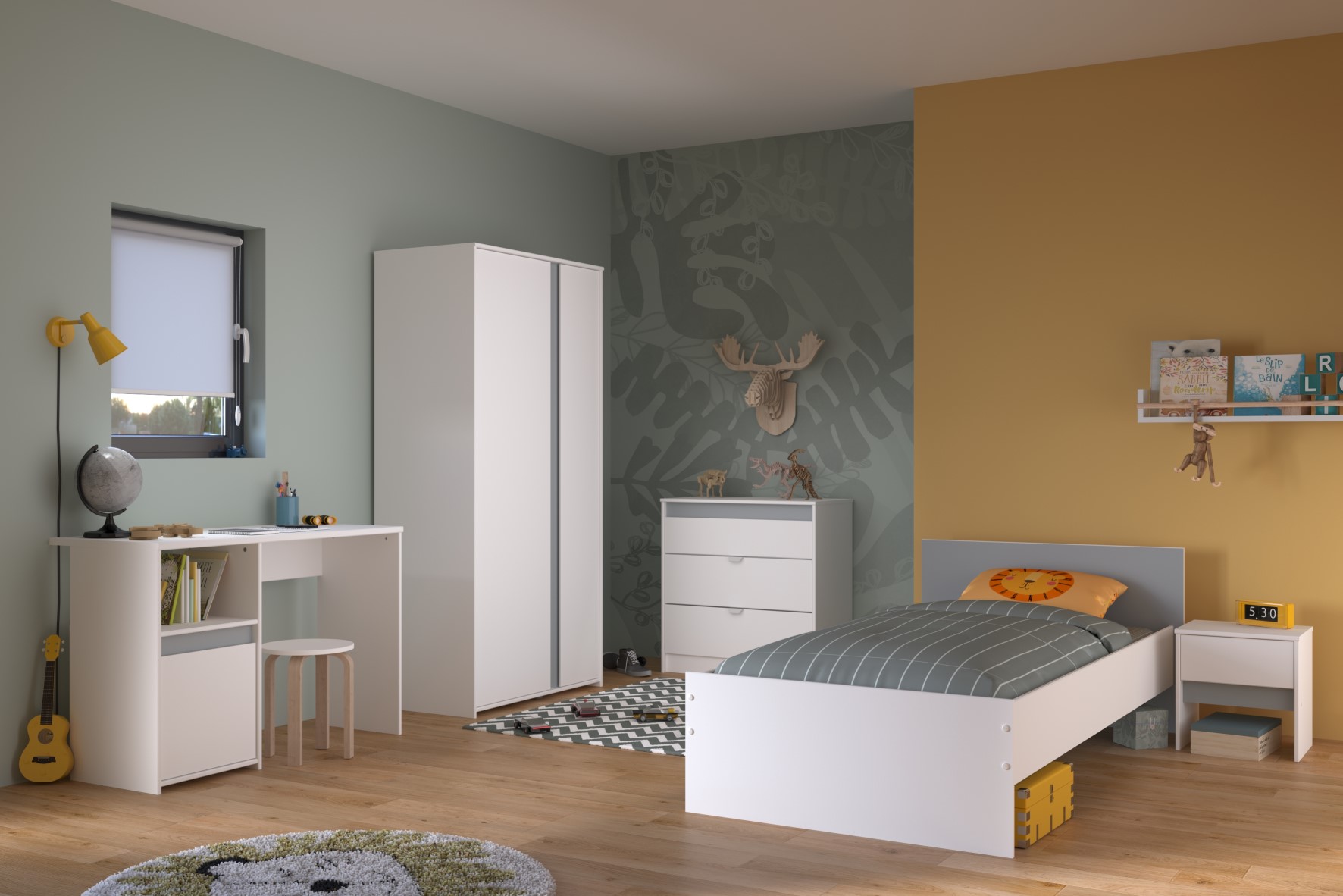 Commode Rue 78cm avec 3 tiroirs - blanc/gris ou blanc/rose - Image 2