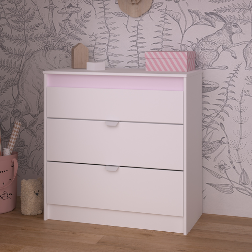 Commode Rue 78cm avec 3 tiroirs - blanc/gris ou blanc/rose - Image 8