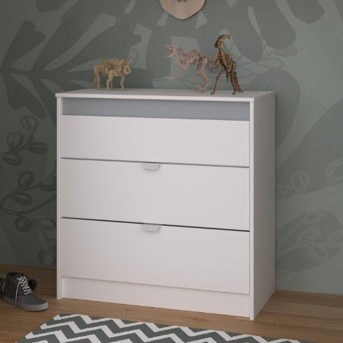 Commode Rue 78cm avec 3 tiroirs - blanc/gris ou blanc/rose - Image 1