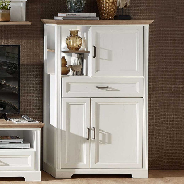 Commode Samine 3 portes & 1 tiroir - blanc/chêne