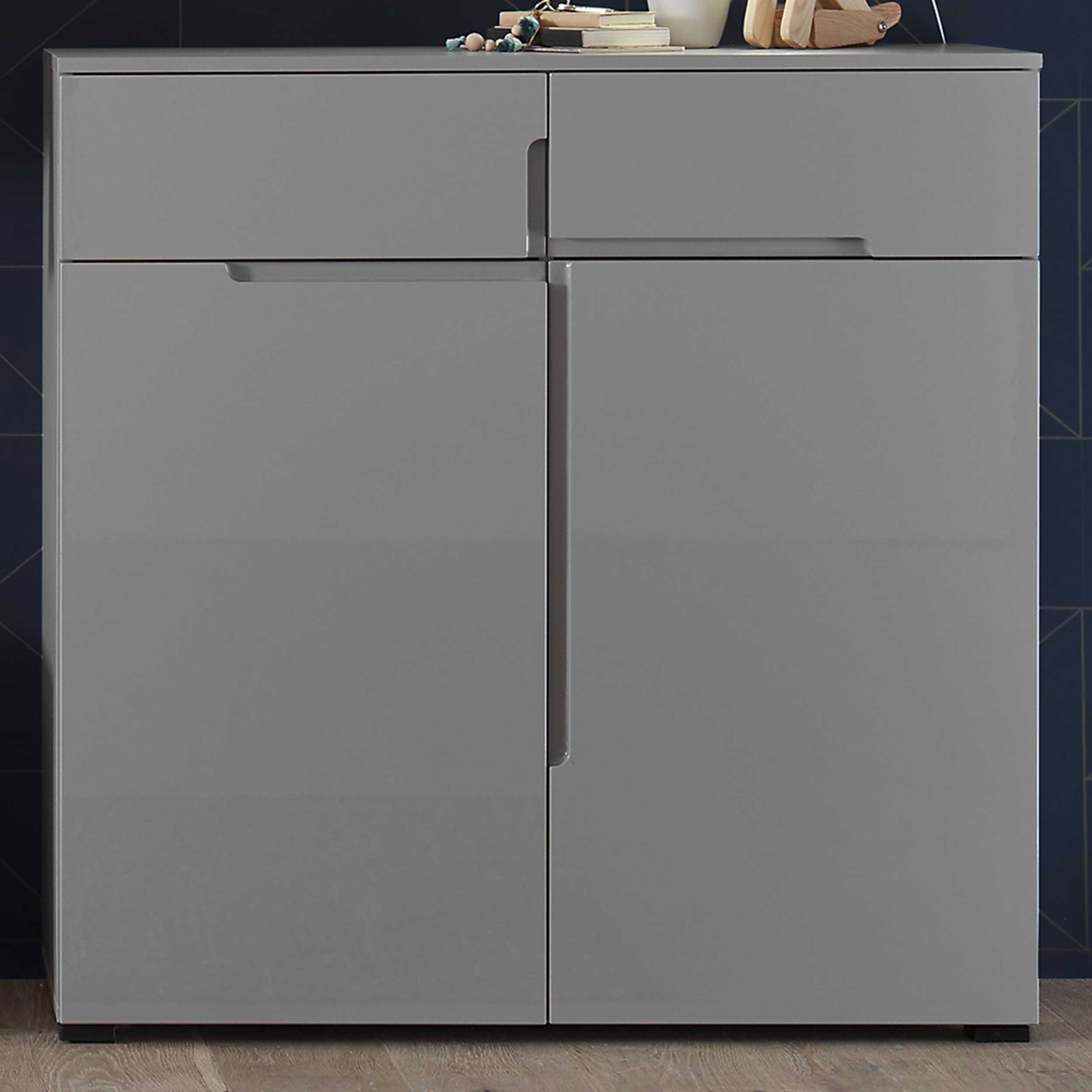 Commode Seta avec 2 portes et 2 tiroirs - gris brillant
