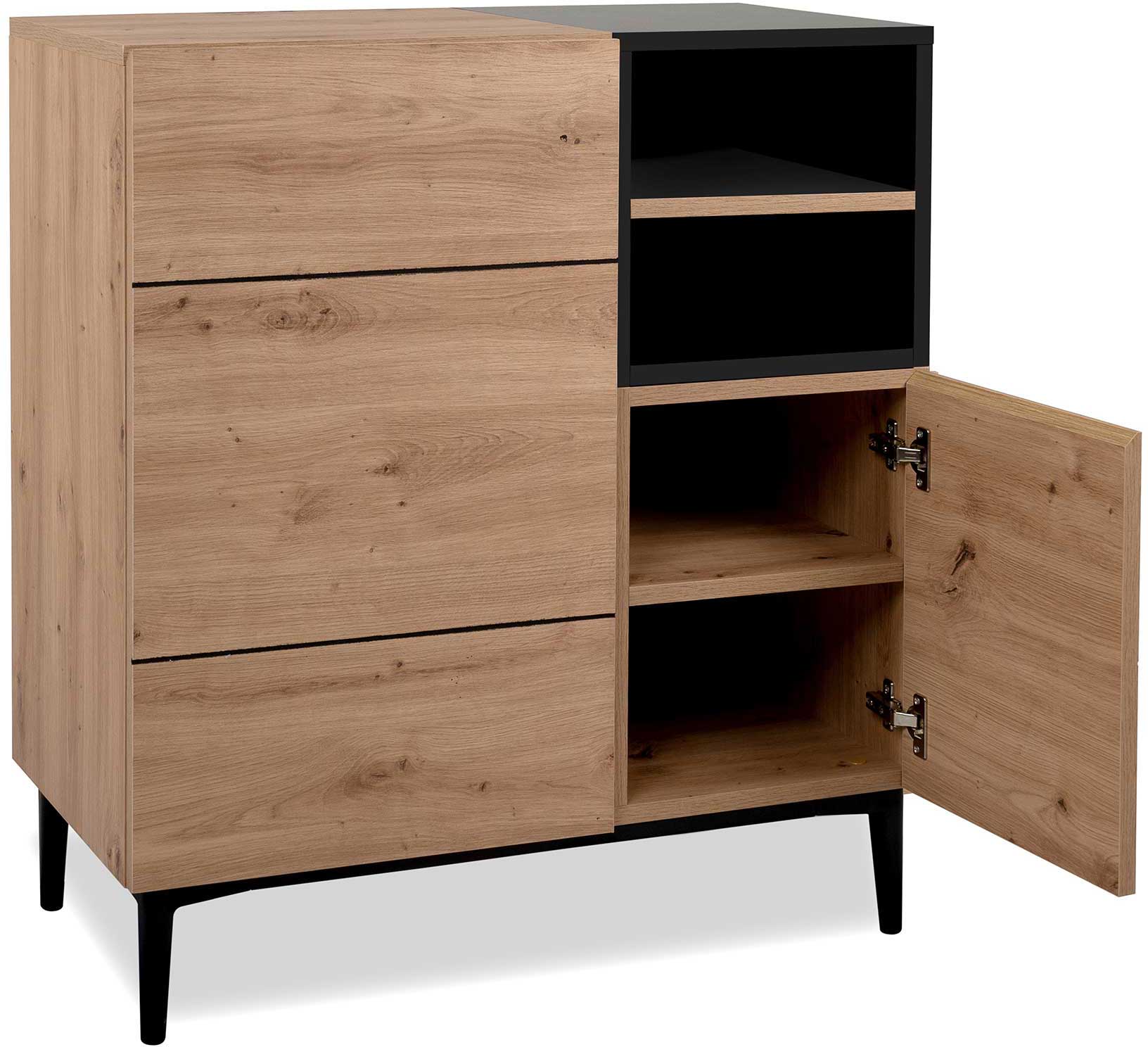 Commode Ted 80cm 2 portes - chêne/noir - Image 3