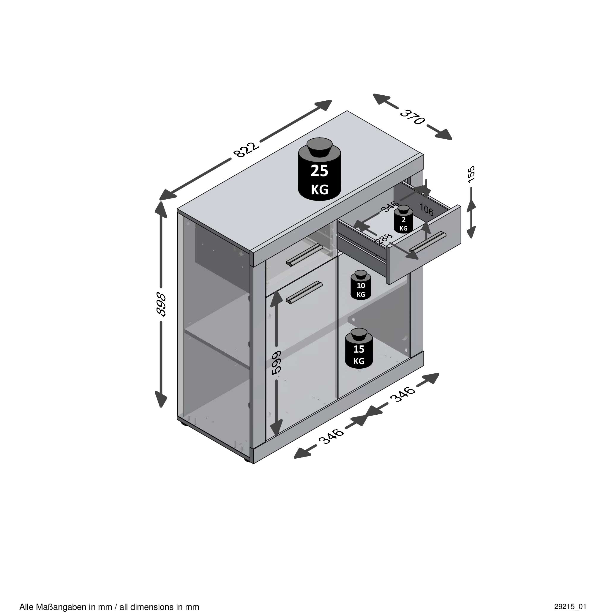 Commode Turbo 2 portes & 2 tiroirs - chêne vieilli/blanc brillant - Image 4