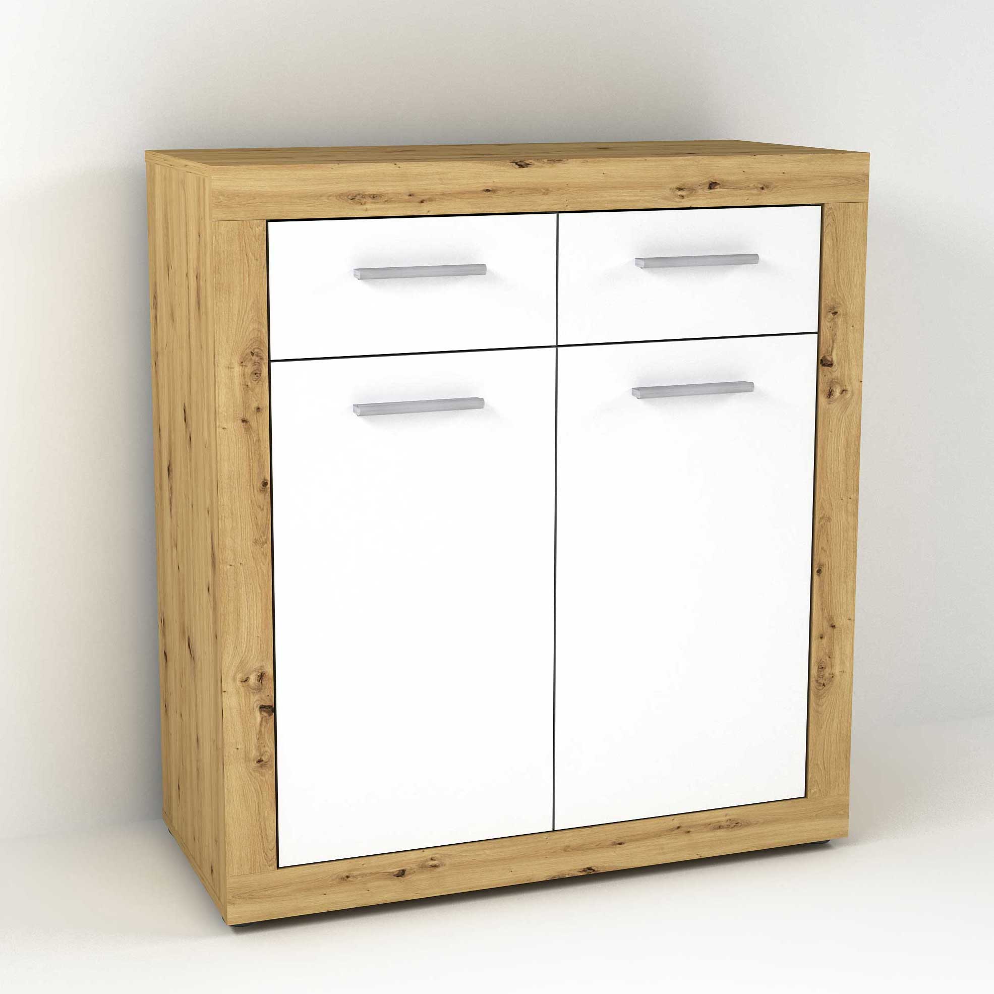 Commode Turbo 2 portes & 2 tiroirs - chêne vieilli/blanc brillant - Image 1