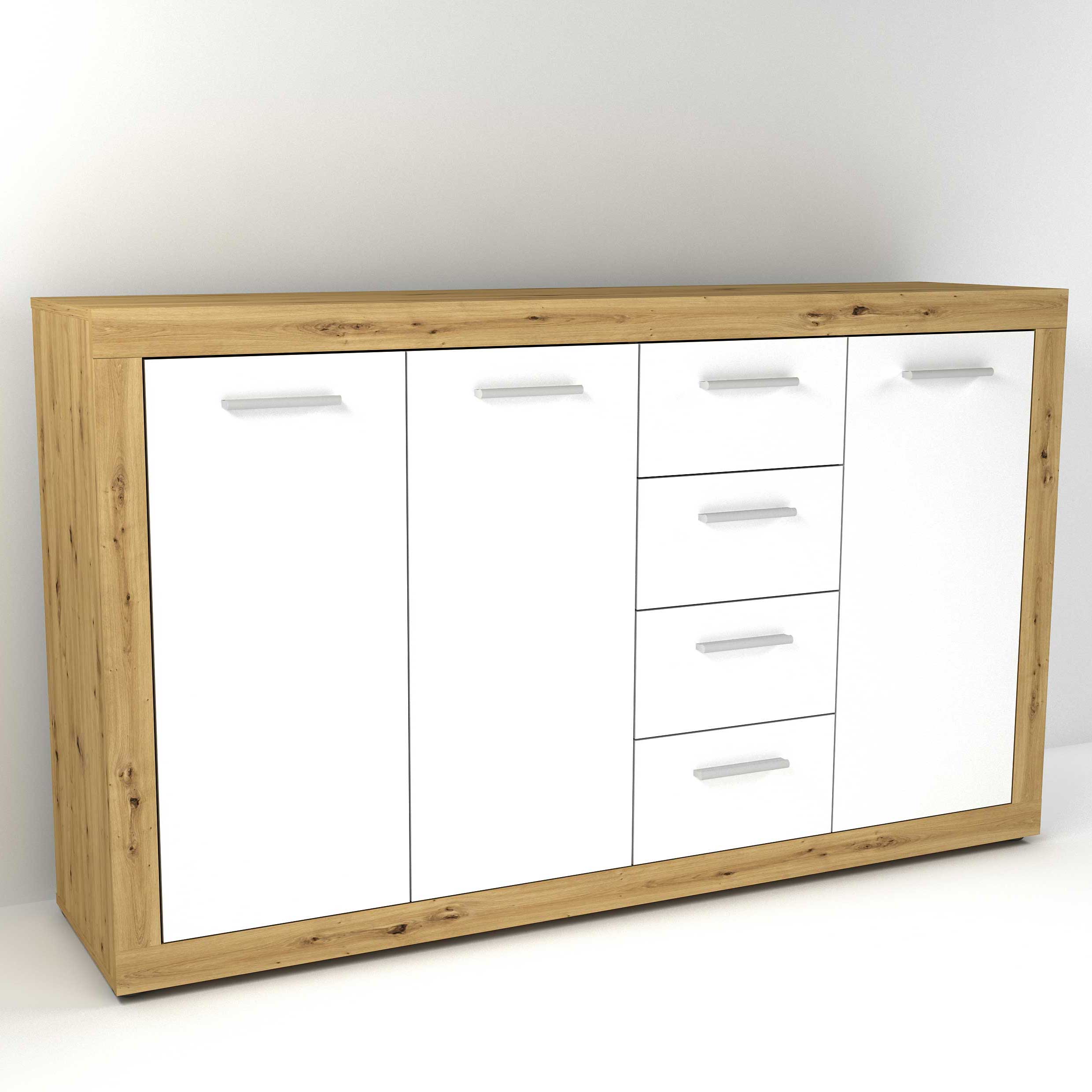 Commode Turbo 3 portes & 4 tiroirs - chêne vieilli/blanc brillant - Image 1