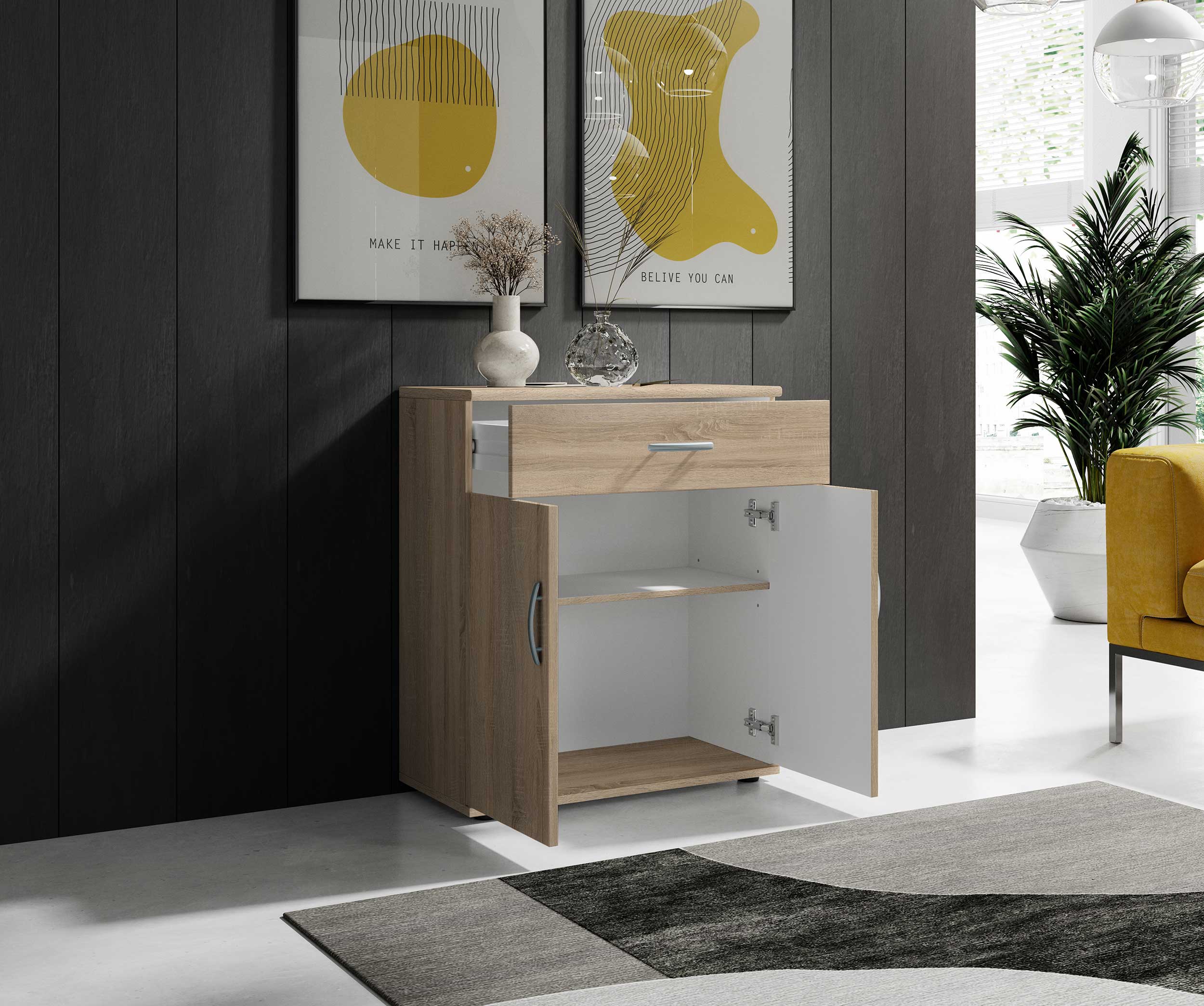 Commode Viviane 60cm avec 2 portes & 1 tiroir - chêne - Image 2