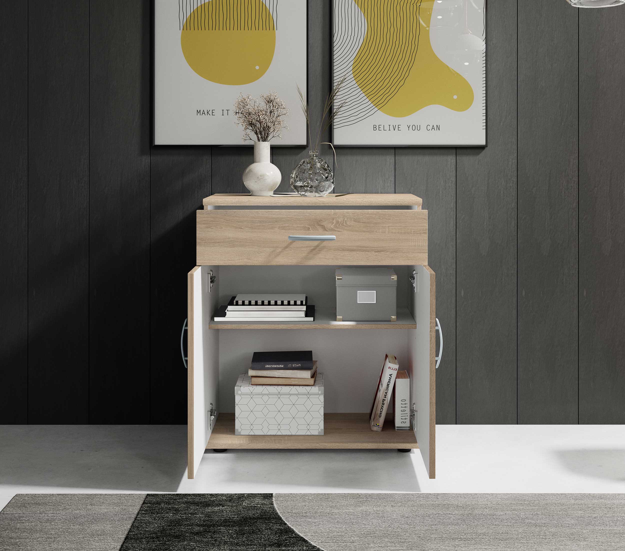 Commode Viviane 60cm avec 2 portes & 1 tiroir - chêne - Image 7