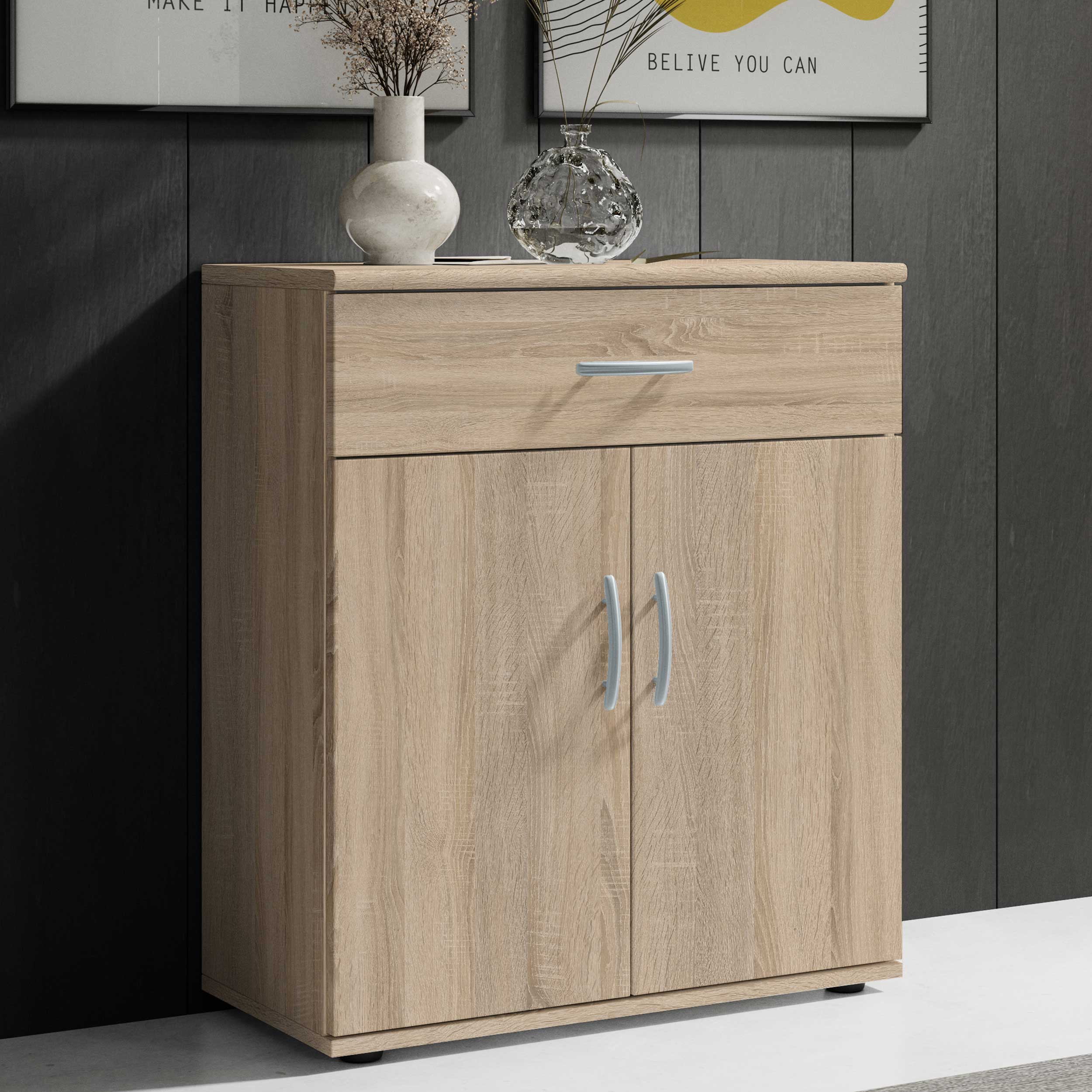 Commode Viviane 60cm avec 2 portes & 1 tiroir - chêne