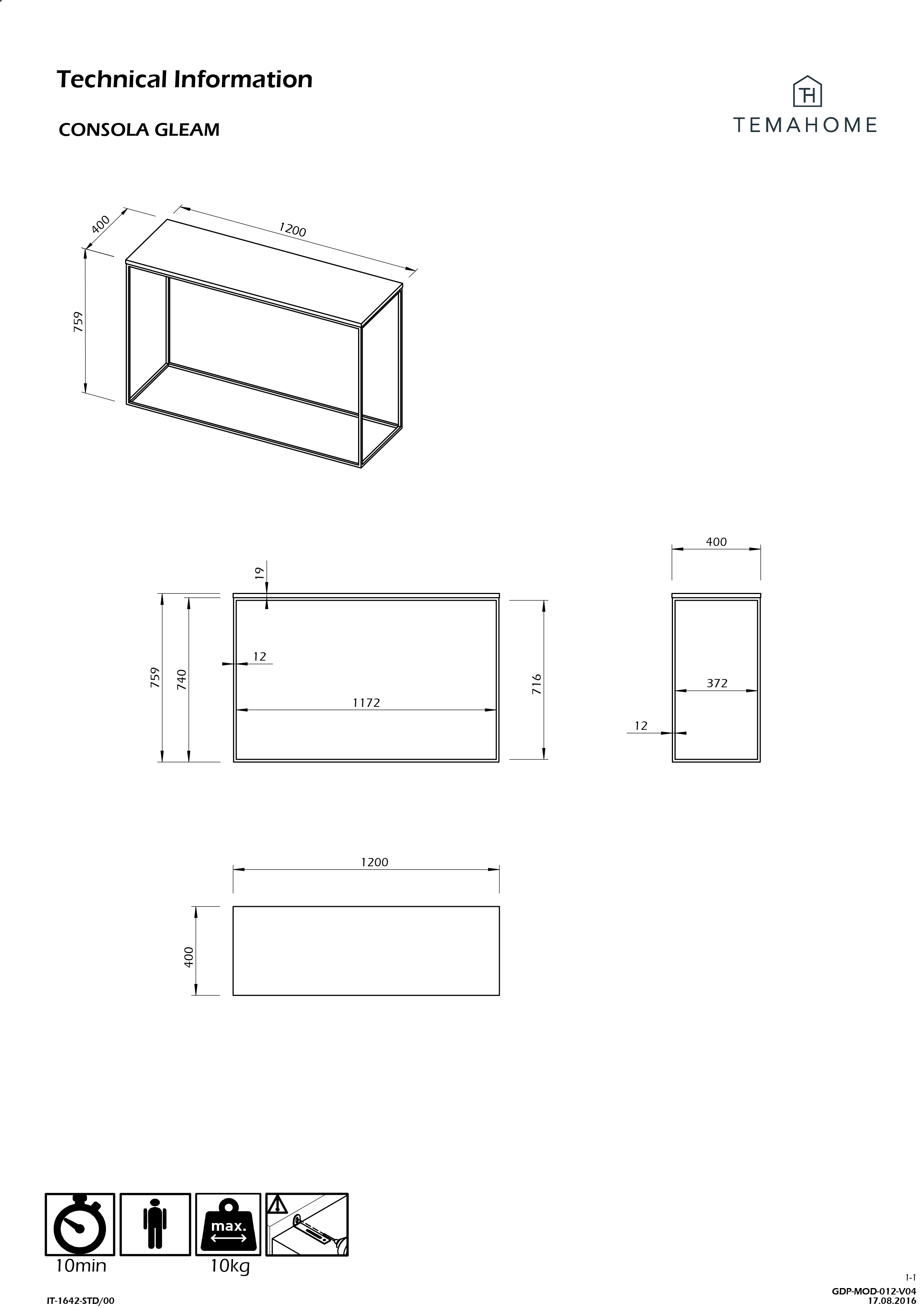 Console Gleam 120cm - chêne/acier - Image 3