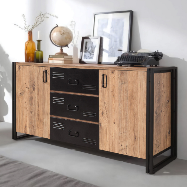 Cosmo Console | 100 % MÉLAMINE | Pin Atlantique, Noir