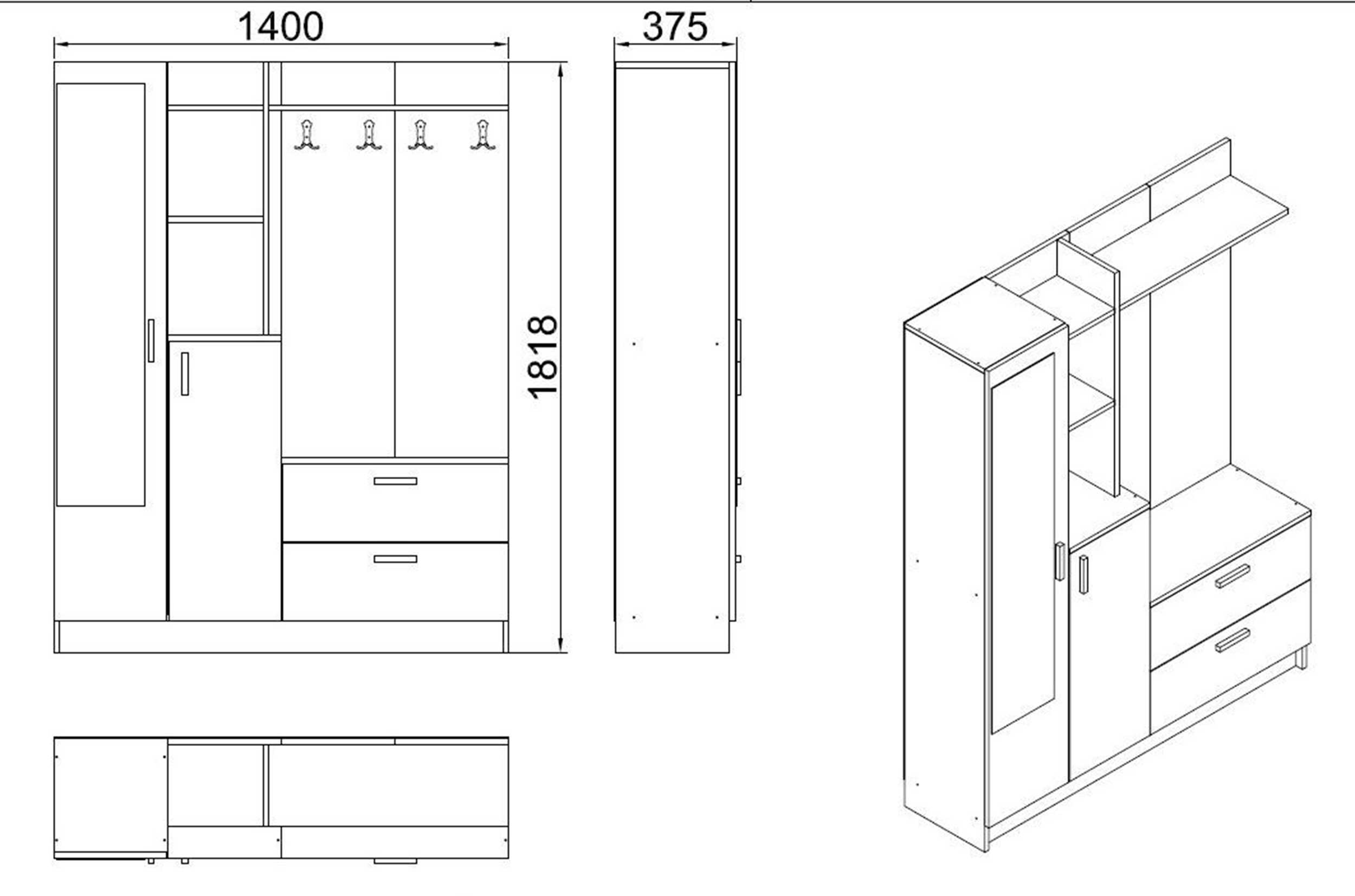 DD5 Meuble d'entrée | 100 % MÉLAMINE | Blanc - Image 4