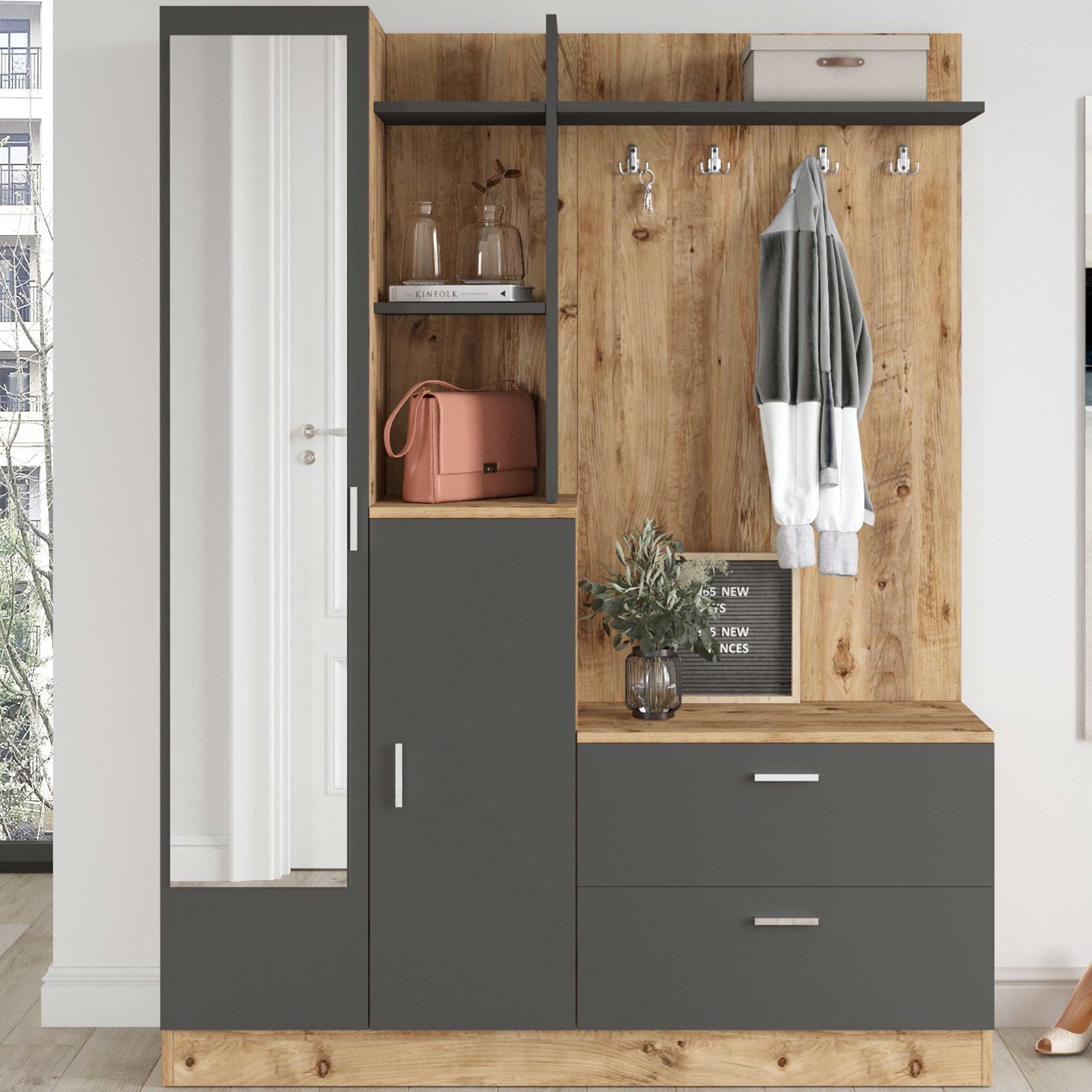 DD5 Meuble d'entrée | 100 % MÉLAMINE | Pin Atlantique, Anthracite - Image 1