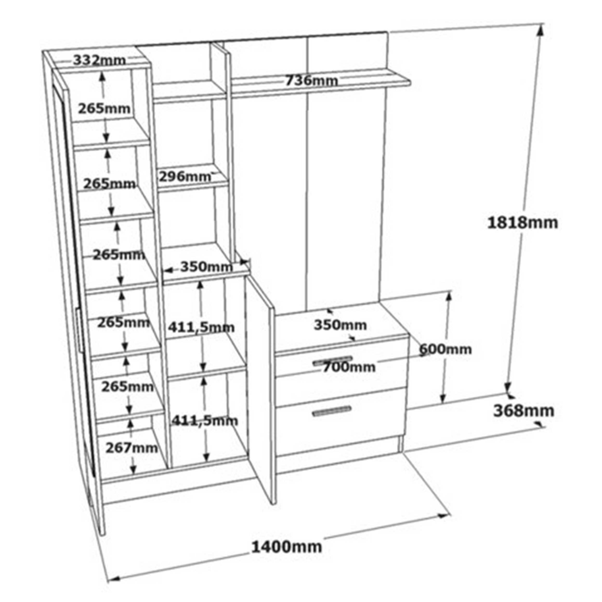 DD5 Meuble d'entrée | 100 % MÉLAMINE | Pin Atlantique, blanc - Image 2