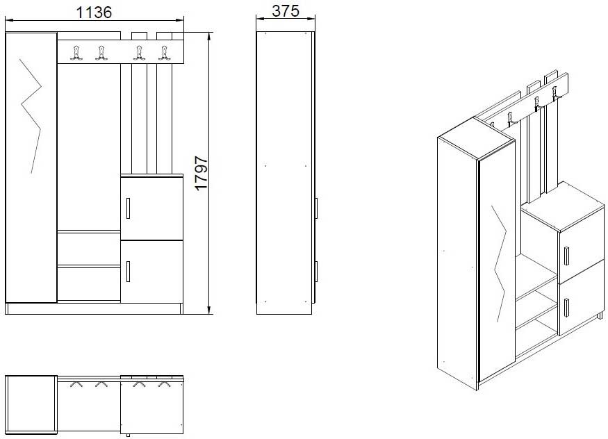 DD7 Meuble d'entrée | 100 % MÉLAMINE | Pin Atlantique, blanc - Image 3