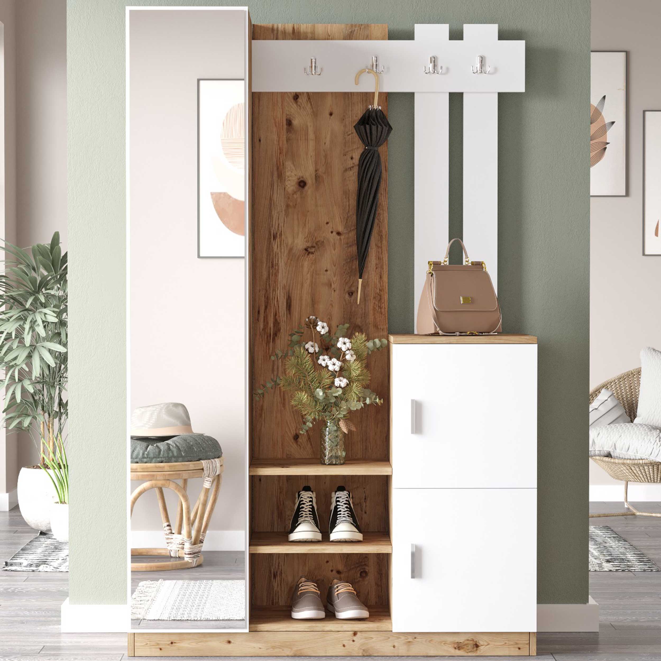 DD7 Meuble d'entrée | 100 % MÉLAMINE | Pin Atlantique, blanc