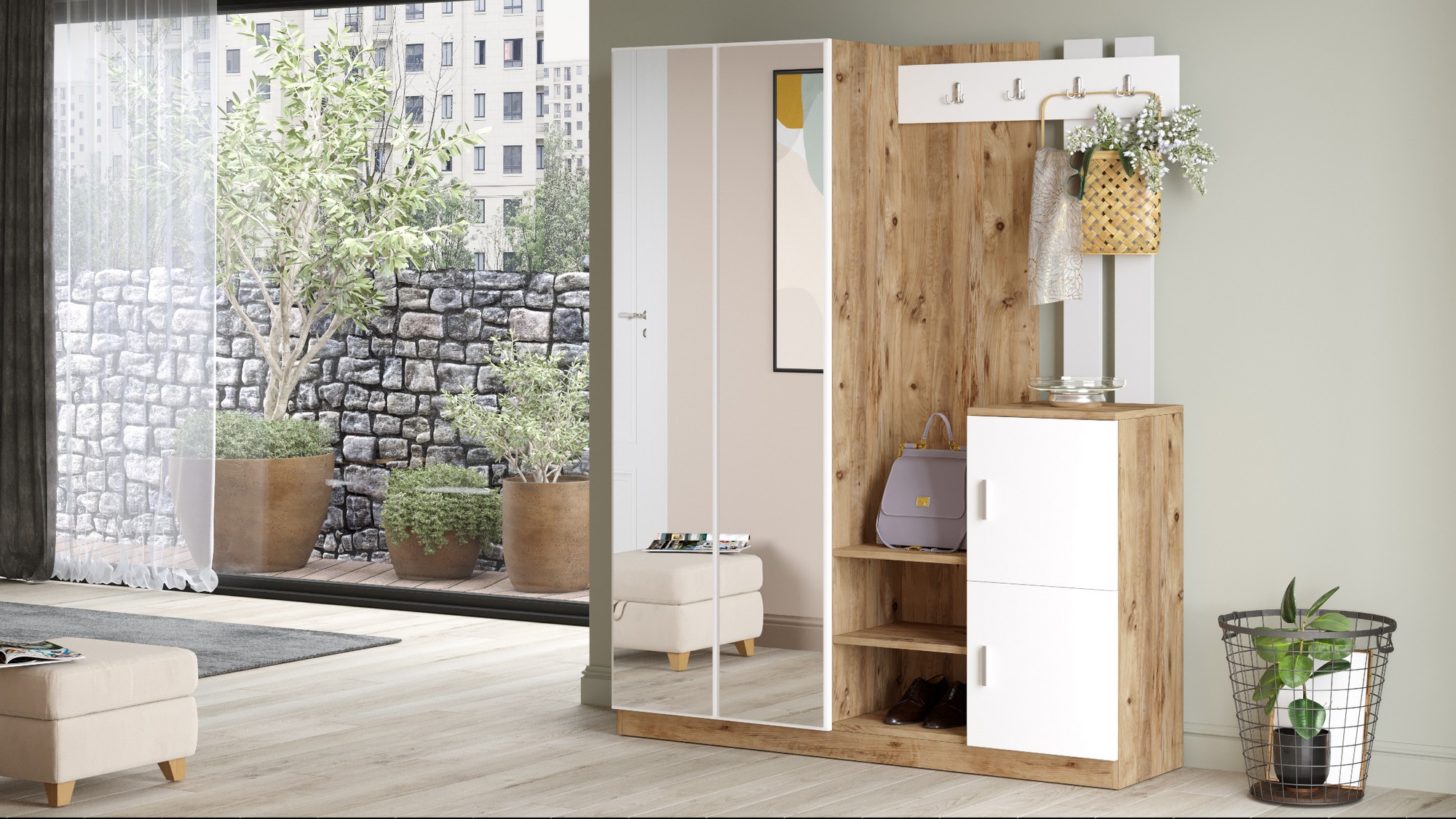 DD8 Meuble d'entrée | 100 % MÉLAMINE | Pin Atlantique, blanc - Image 5