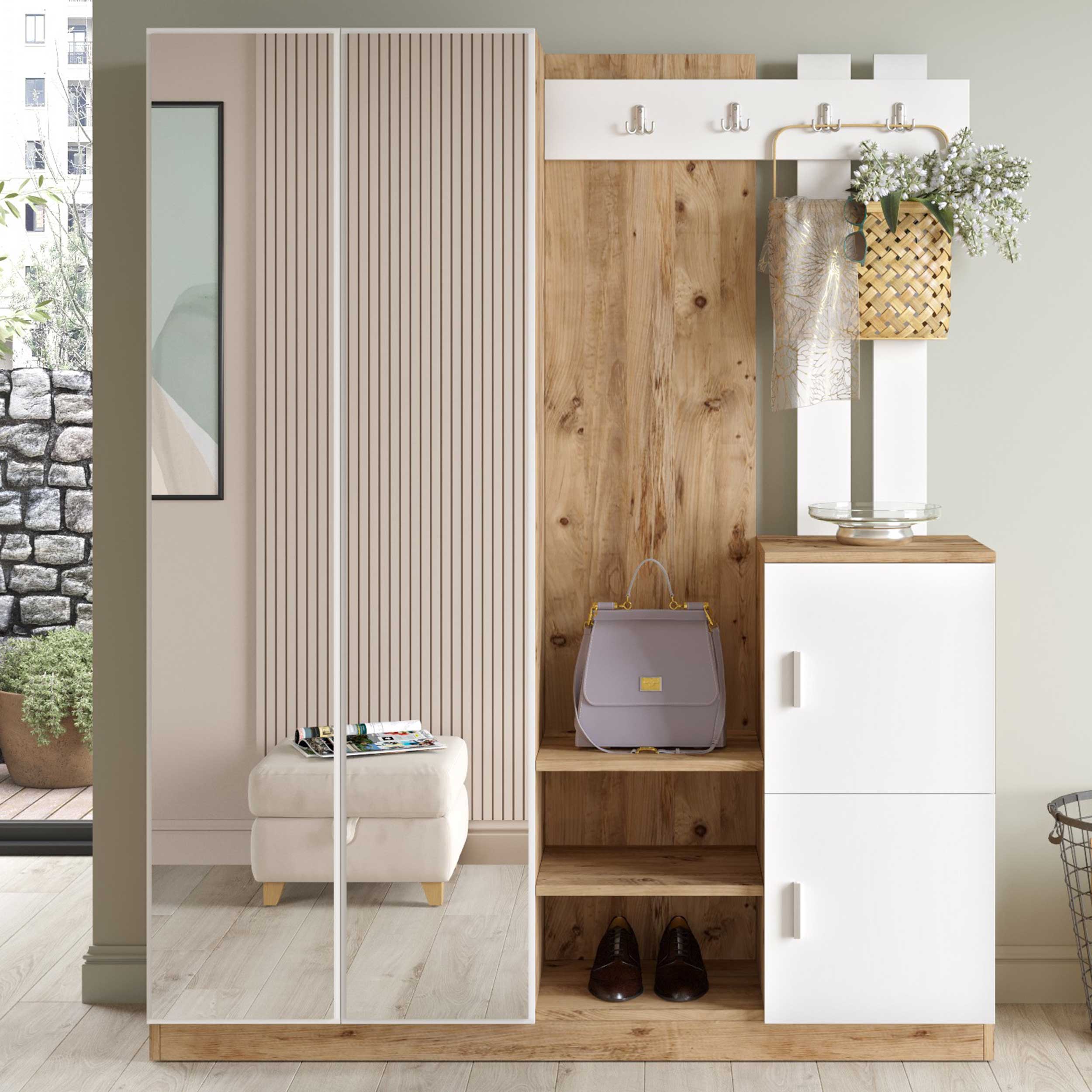 DD8 Meuble d'entrée | 100 % MÉLAMINE | Pin Atlantique, blanc - Image 1