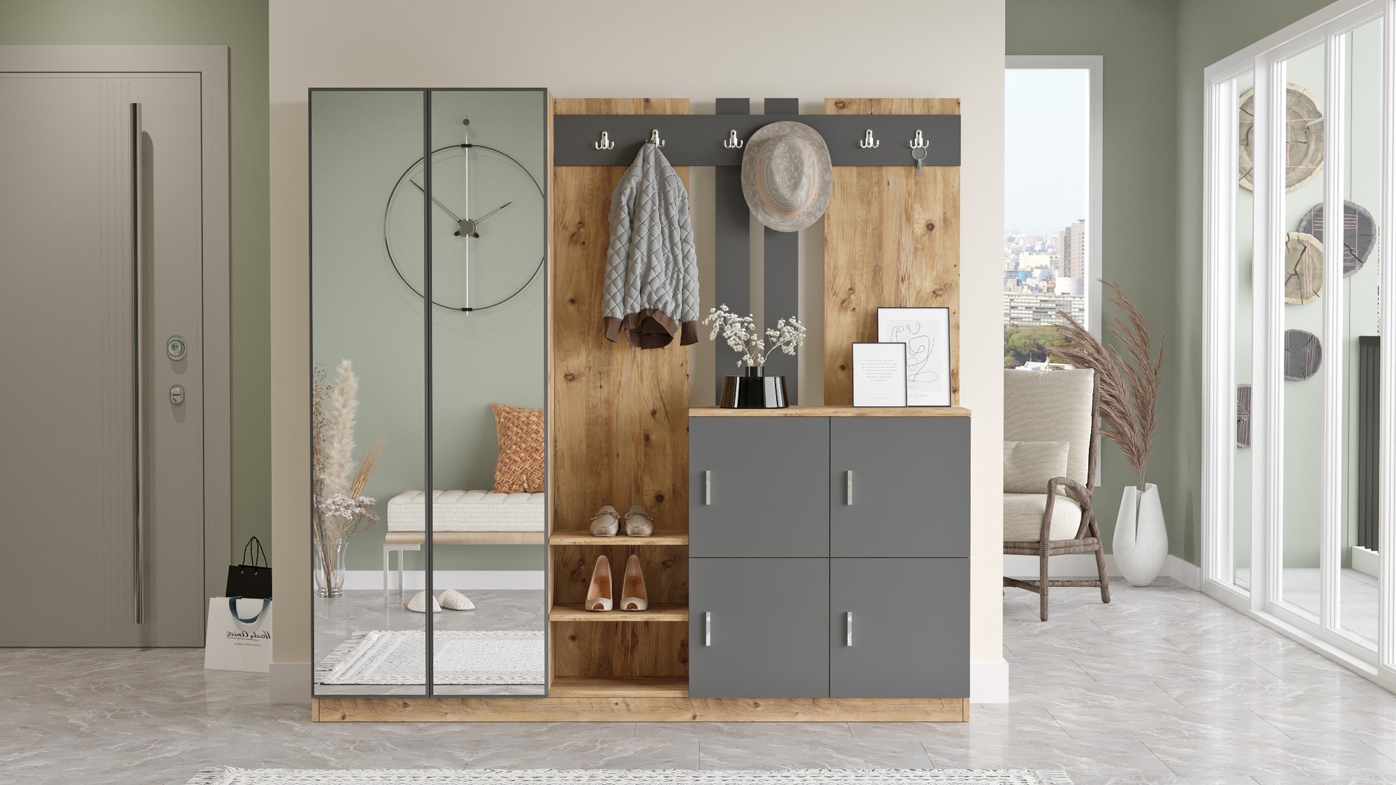 DD9 Meuble d'entrée | 100 % MÉLAMINE | Pin Atlantique, Anthracite - Image 3