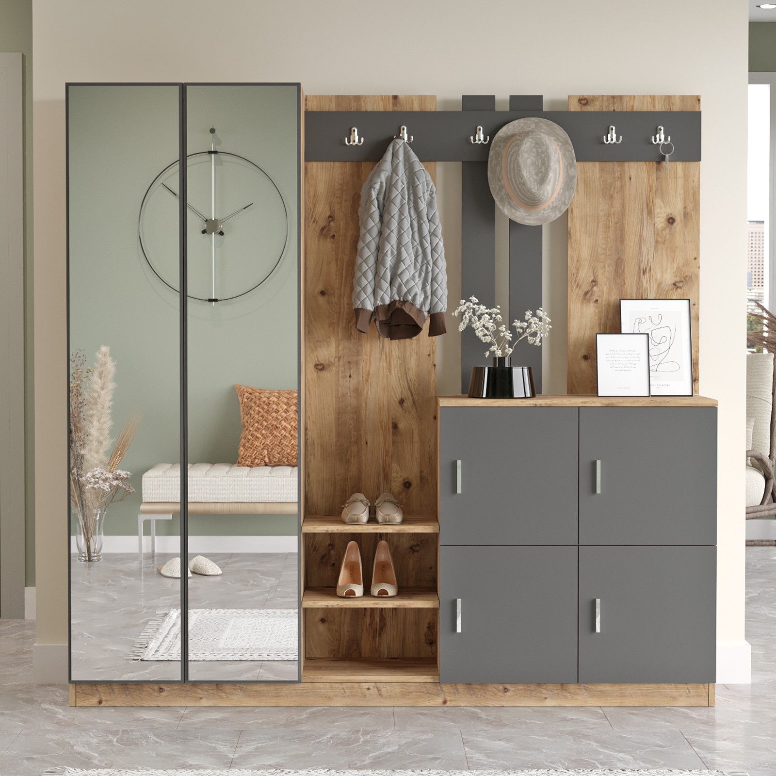 DD9 Meuble d'entrée | 100 % MÉLAMINE | Pin Atlantique, Anthracite - Image 1