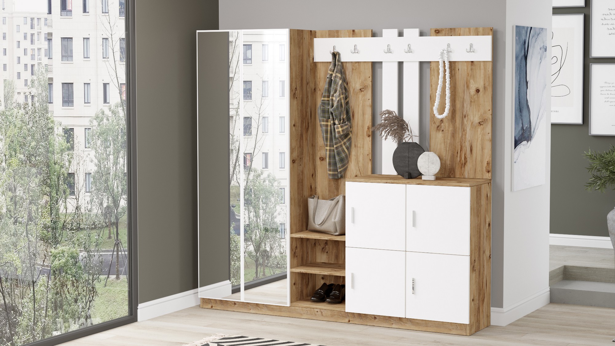 DD9 Meuble d'entrée | 100 % MÉLAMINE | Pin Atlantique, blanc - Image 3