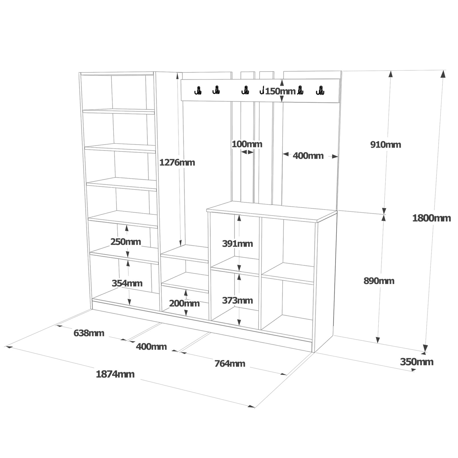 DD9 Meuble d'entrée | 100 % MÉLAMINE | Pin Atlantique, blanc - Image 6