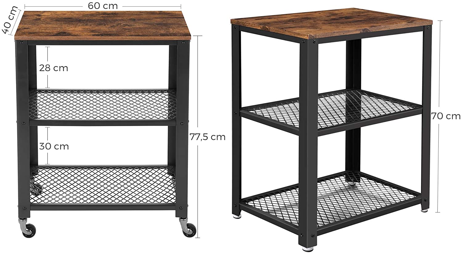 Desserte Bill 2 tablettes - brun rustique/noir - Image 2