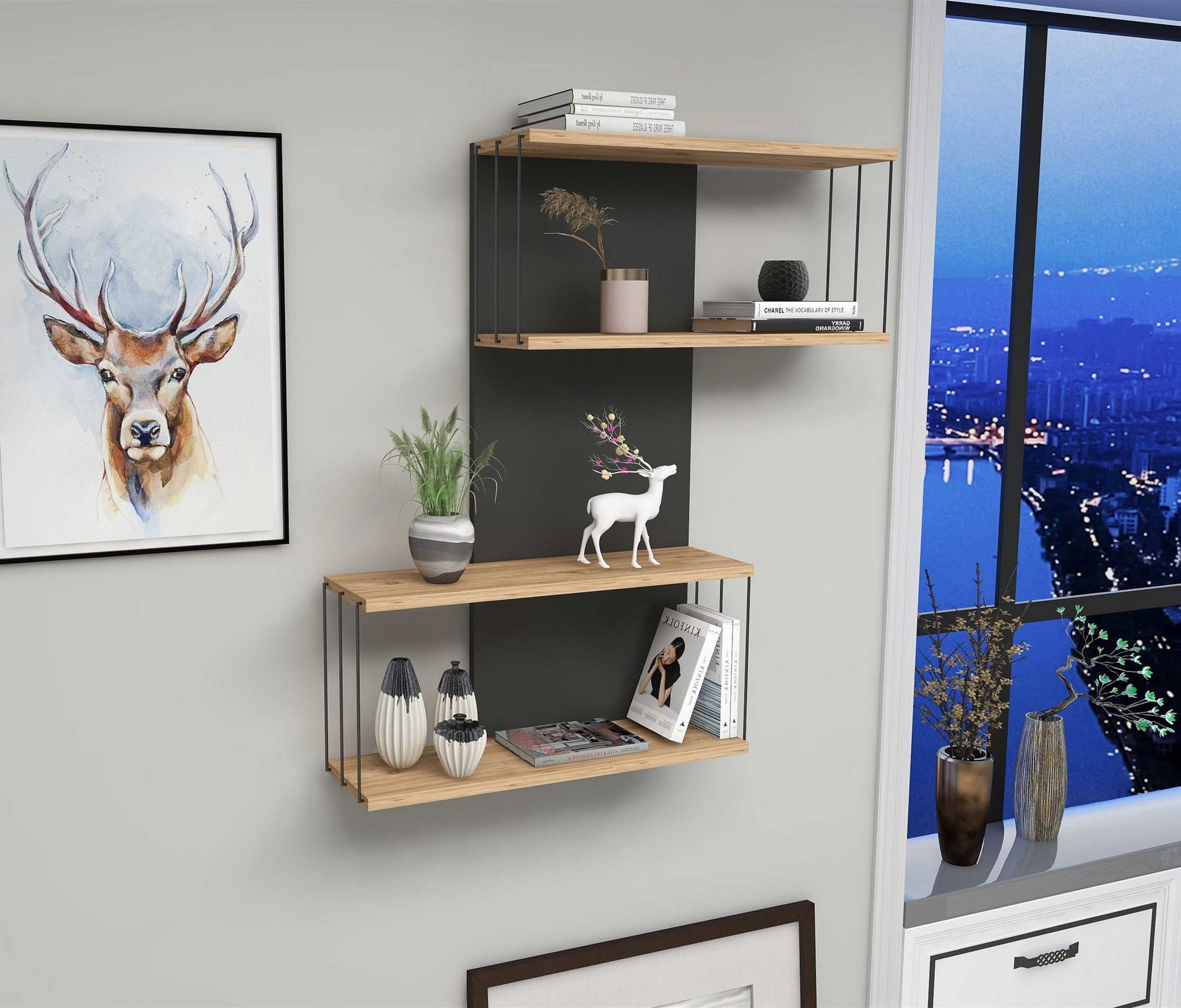 Destan Étagère murale | 100 % MÉLAMINE | Anthracite, Chêne - Image 3